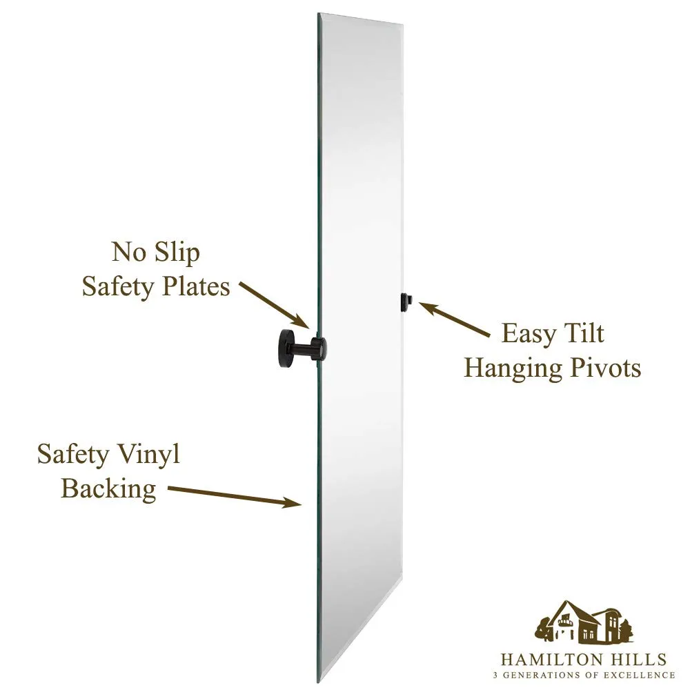 Large Pivot Rectangle Mirror With Brushed Chrome Wall Anchors | Silver Backed Adjustable