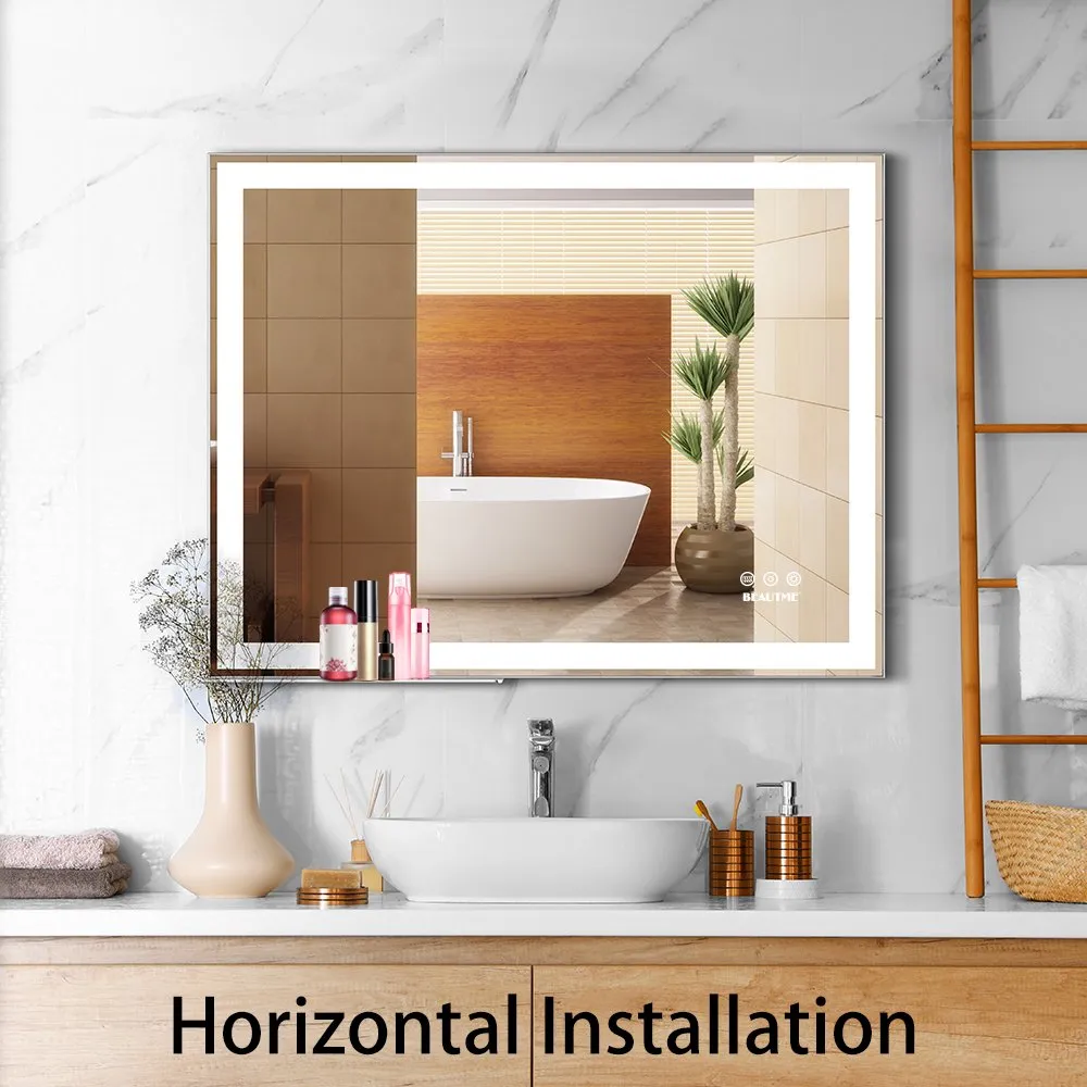 LED Bathroom Makeup Mirror- Wall Mounted Adjustable Light, Anti Fog Touch Switch with Memory Intelligent Large Bathroom (48x24 inch)