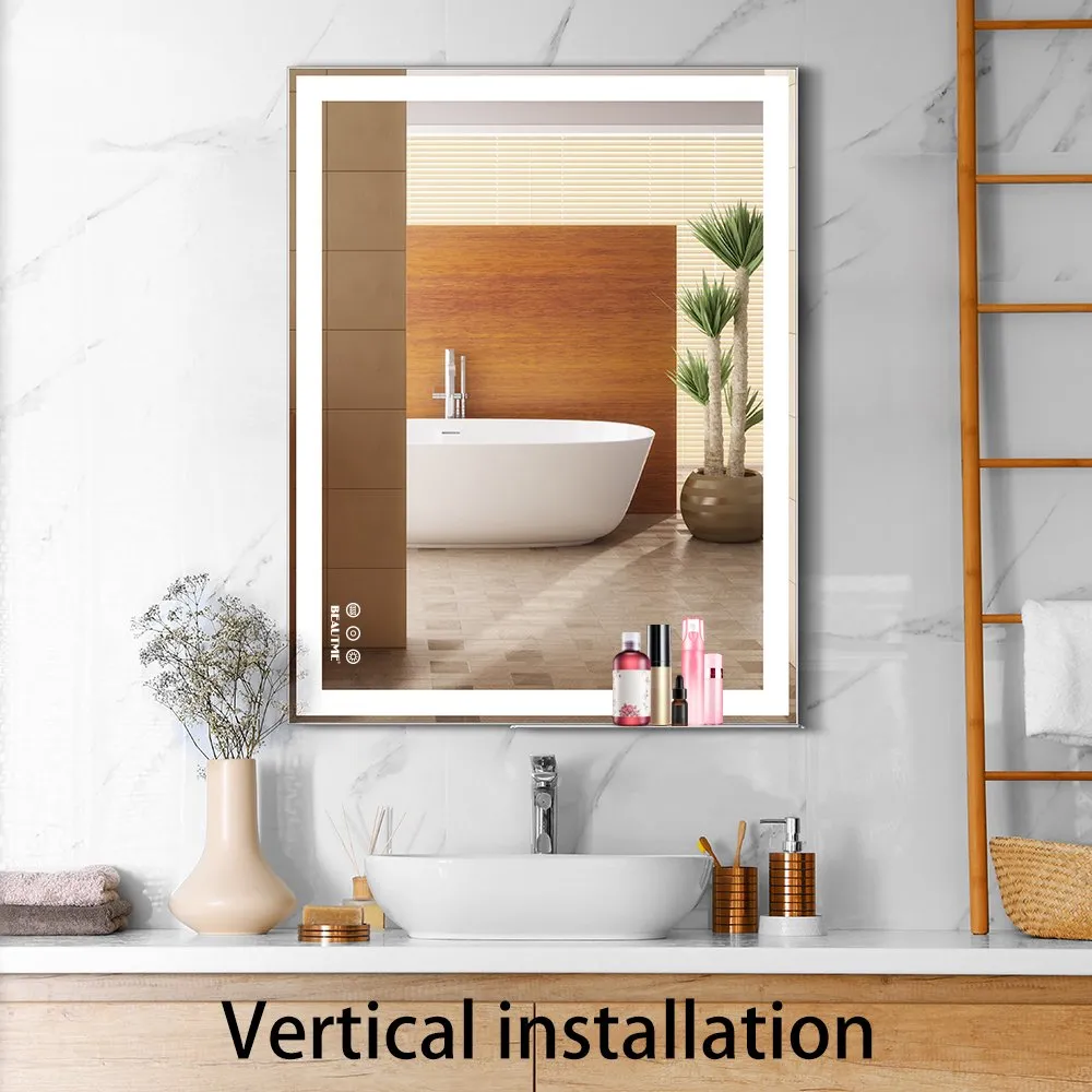 LED Bathroom Makeup Mirror- Wall Mounted Adjustable Light, Anti Fog Touch Switch with Memory Intelligent Large Bathroom (48x24 inch)