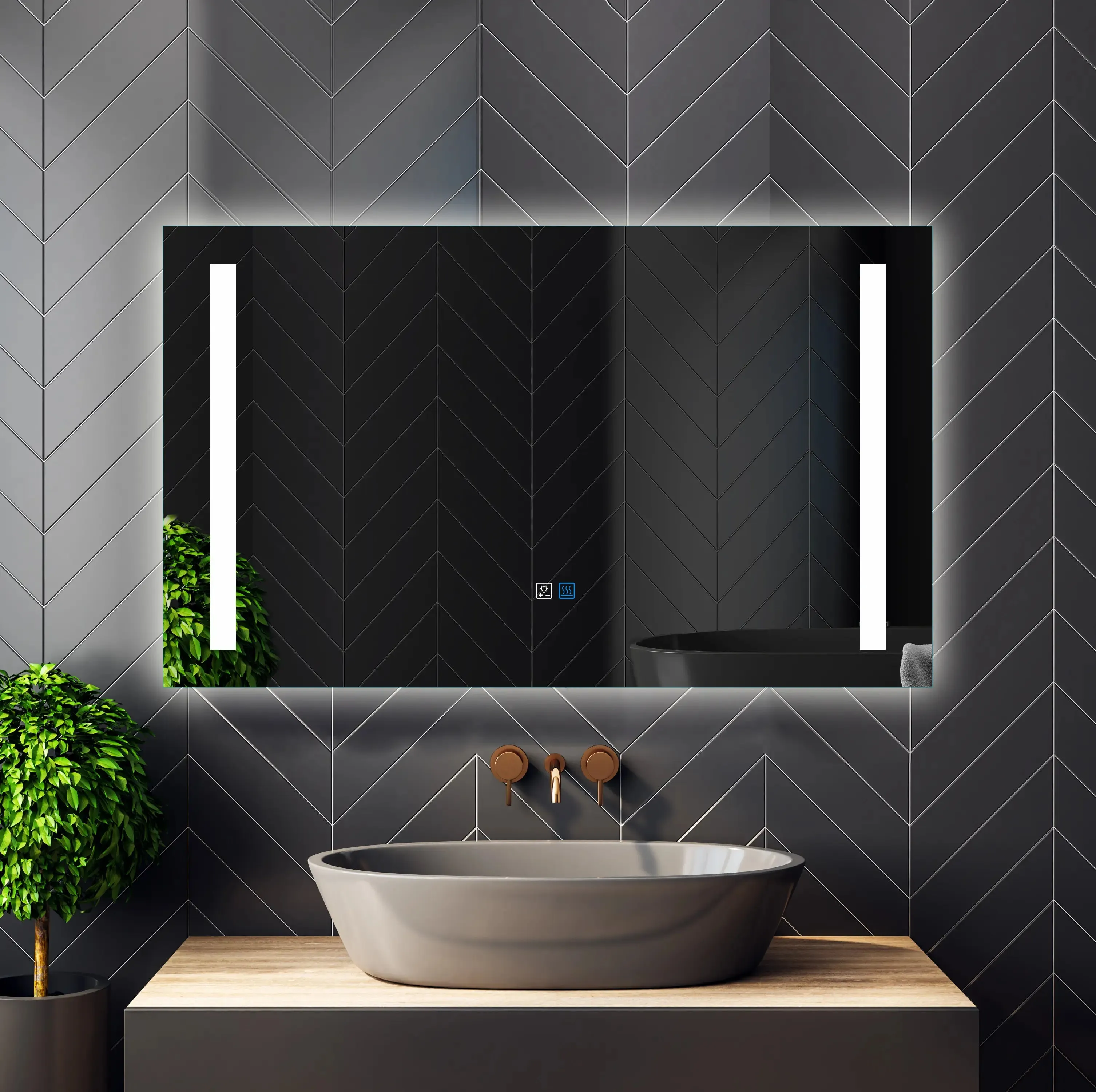LED Lighted Wall Mount  Bathroom Vanity Mirror with Defogger