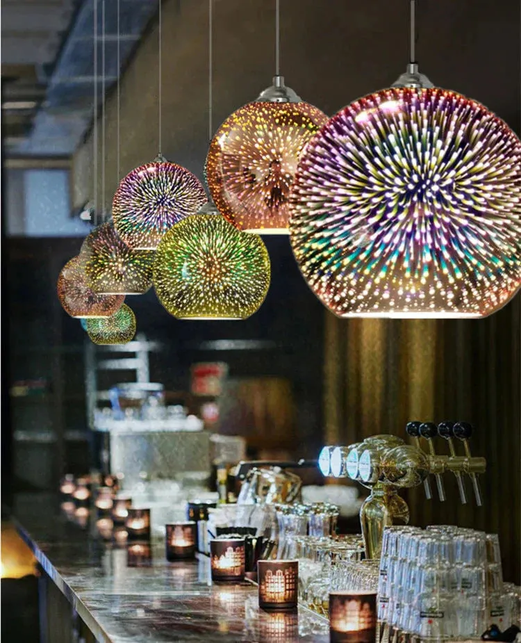 LED Pendant Lights Mirror Glass Ball Firework Lampshade Pendant Lamp for Staircase Loft Restaurant Bar Dining Room Kitchen Island