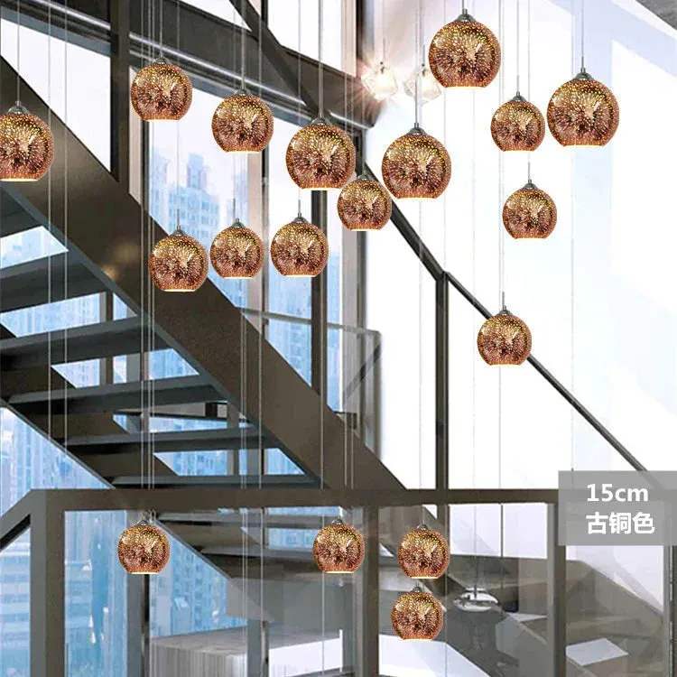 LED Pendant Lights Mirror Glass Ball Firework Lampshade Pendant Lamp for Staircase Loft Restaurant Bar Dining Room Kitchen Island