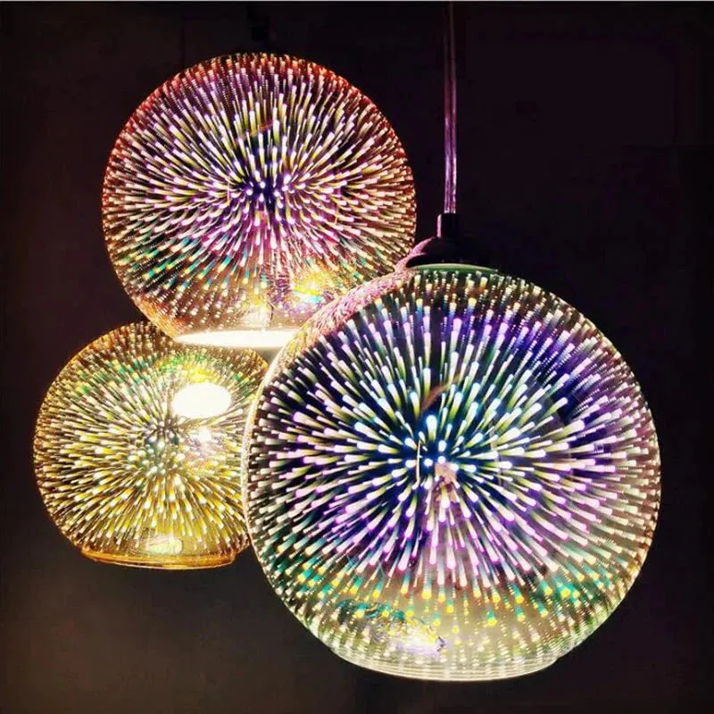LED Pendant Lights Mirror Glass Ball Firework Lampshade Pendant Lamp for Staircase Loft Restaurant Bar Dining Room Kitchen Island