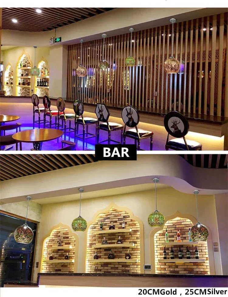 LED Pendant Lights Mirror Glass Ball Firework Lampshade Pendant Lamp for Staircase Loft Restaurant Bar Dining Room Kitchen Island