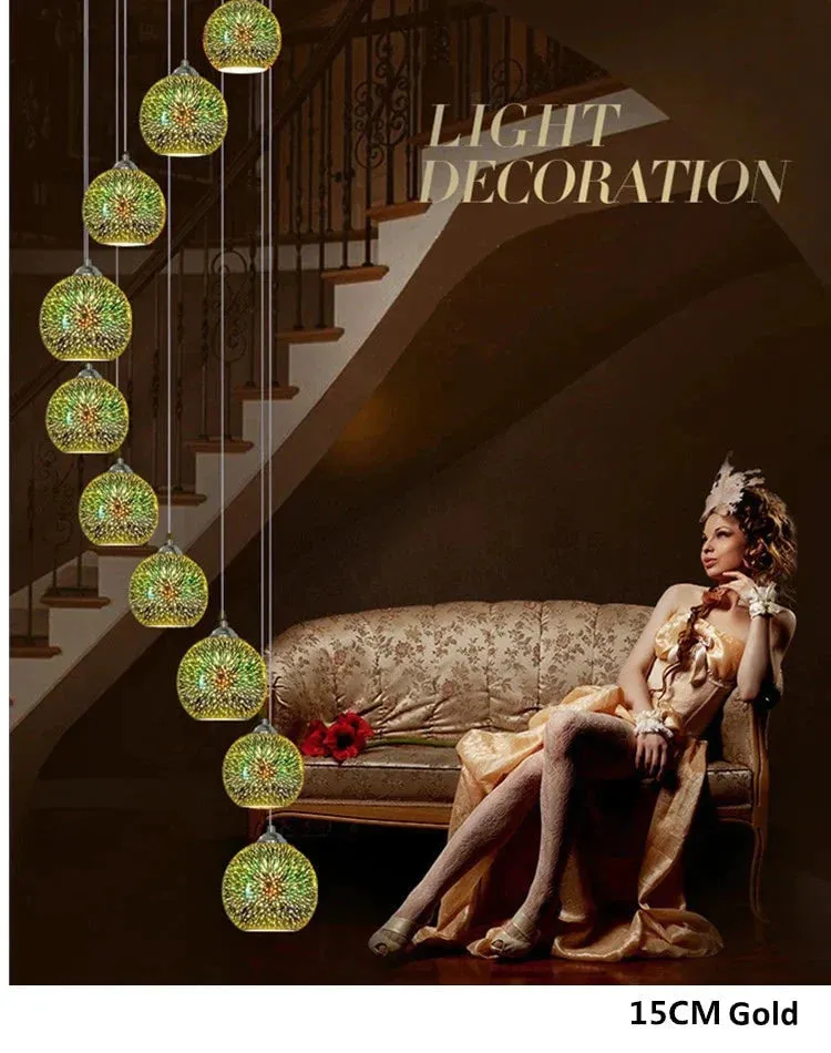 LED Pendant Lights Mirror Glass Ball Firework Lampshade Pendant Lamp for Staircase Loft Restaurant Bar Dining Room Kitchen Island