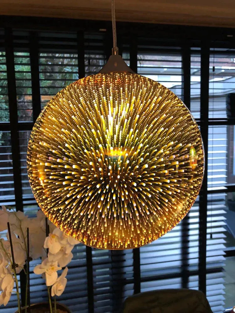 LED Pendant Lights Mirror Glass Ball Firework Lampshade Pendant Lamp for Staircase Loft Restaurant Bar Dining Room Kitchen Island