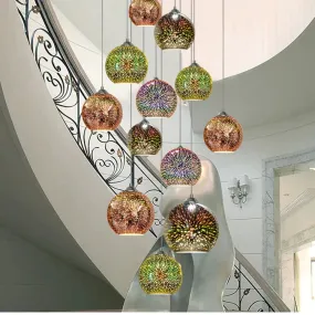 LED Pendant Lights Mirror Glass Ball Firework Lampshade Pendant Lamp for Staircase Loft Restaurant Bar Dining Room Kitchen Island