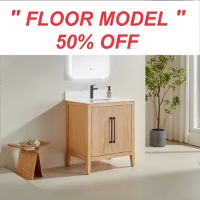 Lily - 30" White Oak, Floor Standing Modern Bathroom Vanity with White Quartz Top *** FLOOR MODEL ***