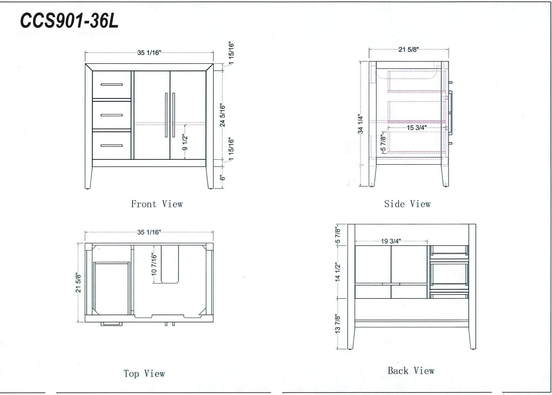 Lily - 36" White Oak ,Left Side Drawers, Floor Standing Modern Bathroom Vanity, White Quartz Countertop, Matt Black Hardware