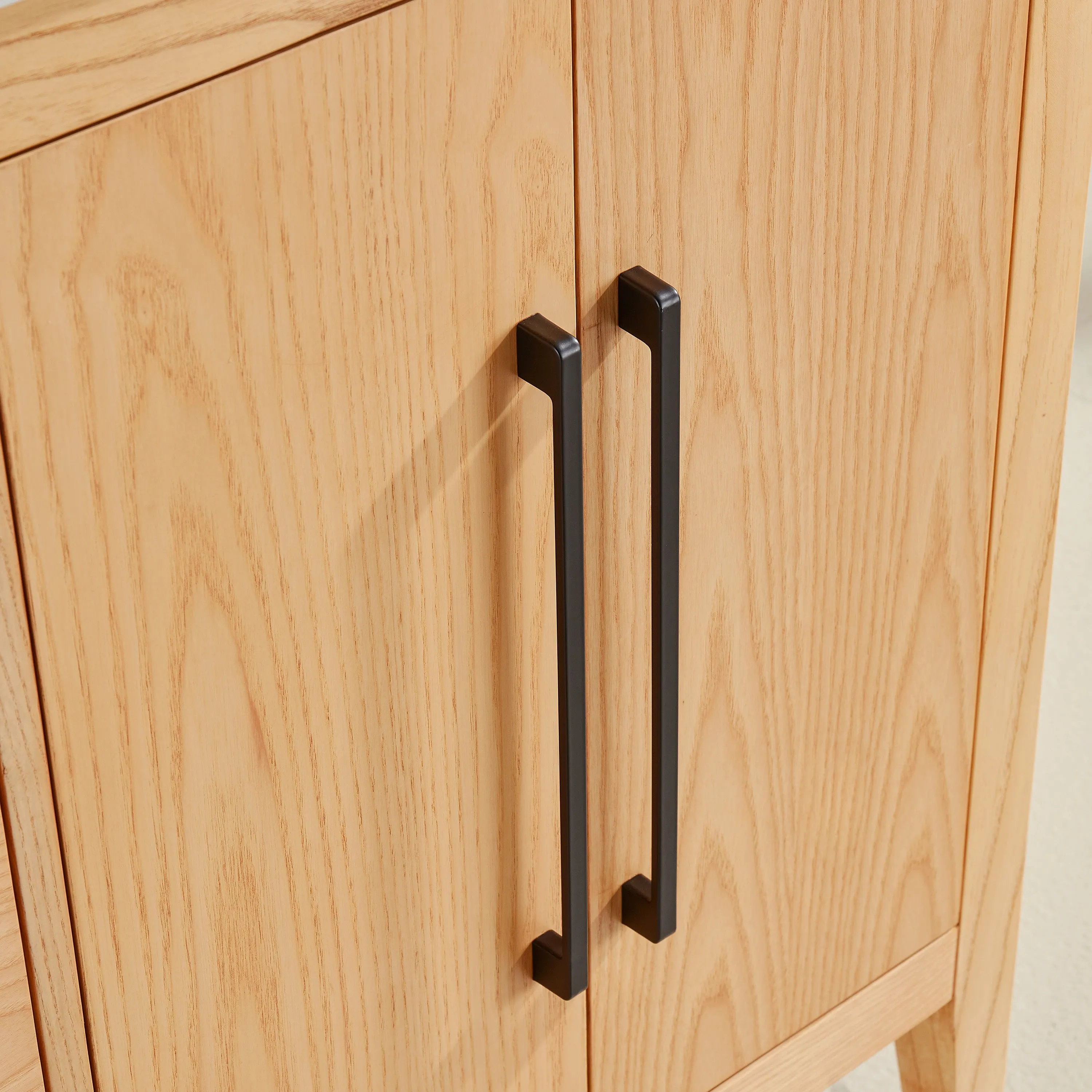 Lily - 36" White Oak ,Left Side Drawers, Floor Standing Modern Bathroom Vanity, White Quartz Countertop, Matt Black Hardware