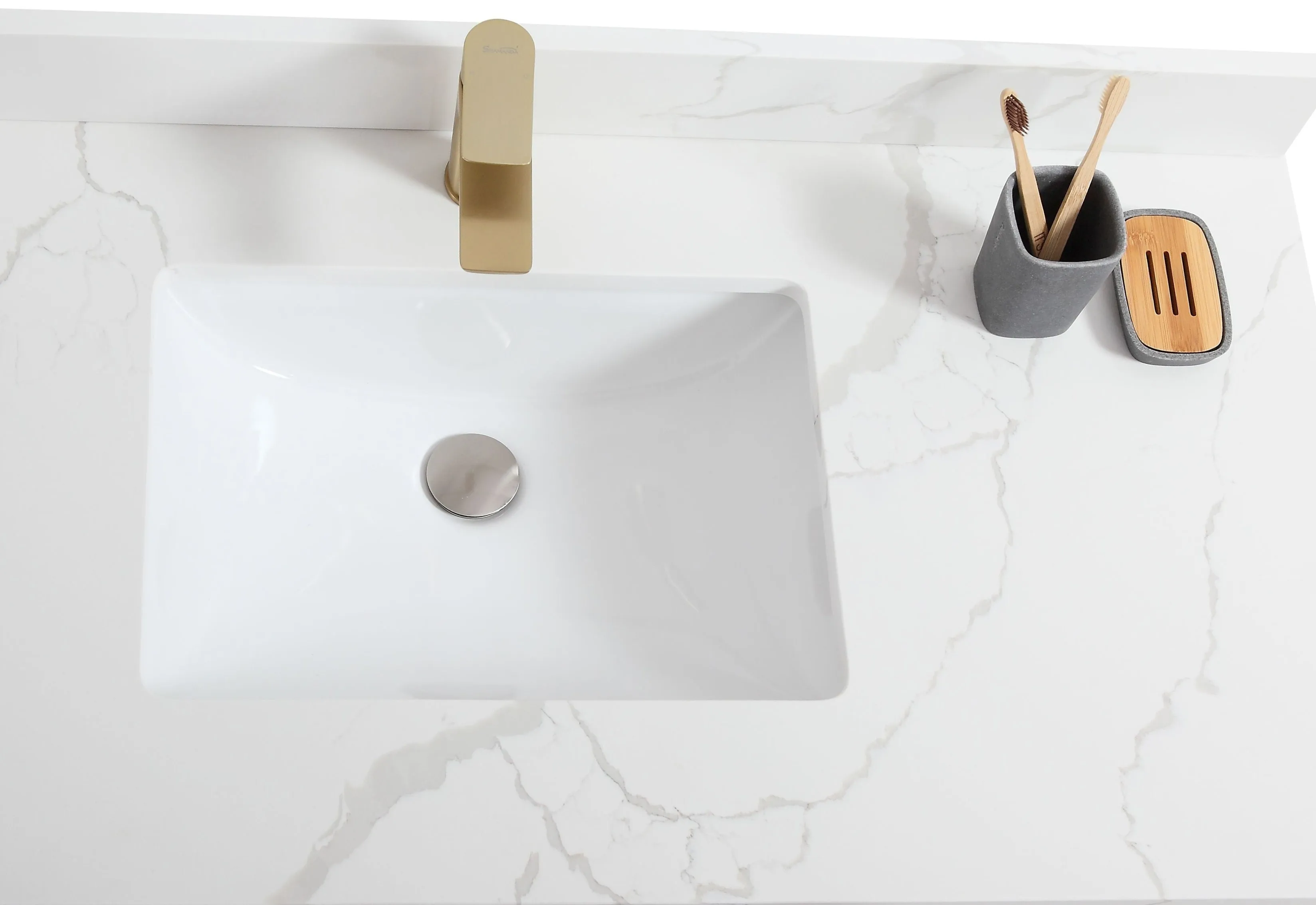 Lily - 36" White ,Right Side Drawers, Floor Standing Modern Bathroom Vanity, Quartz Countertop
