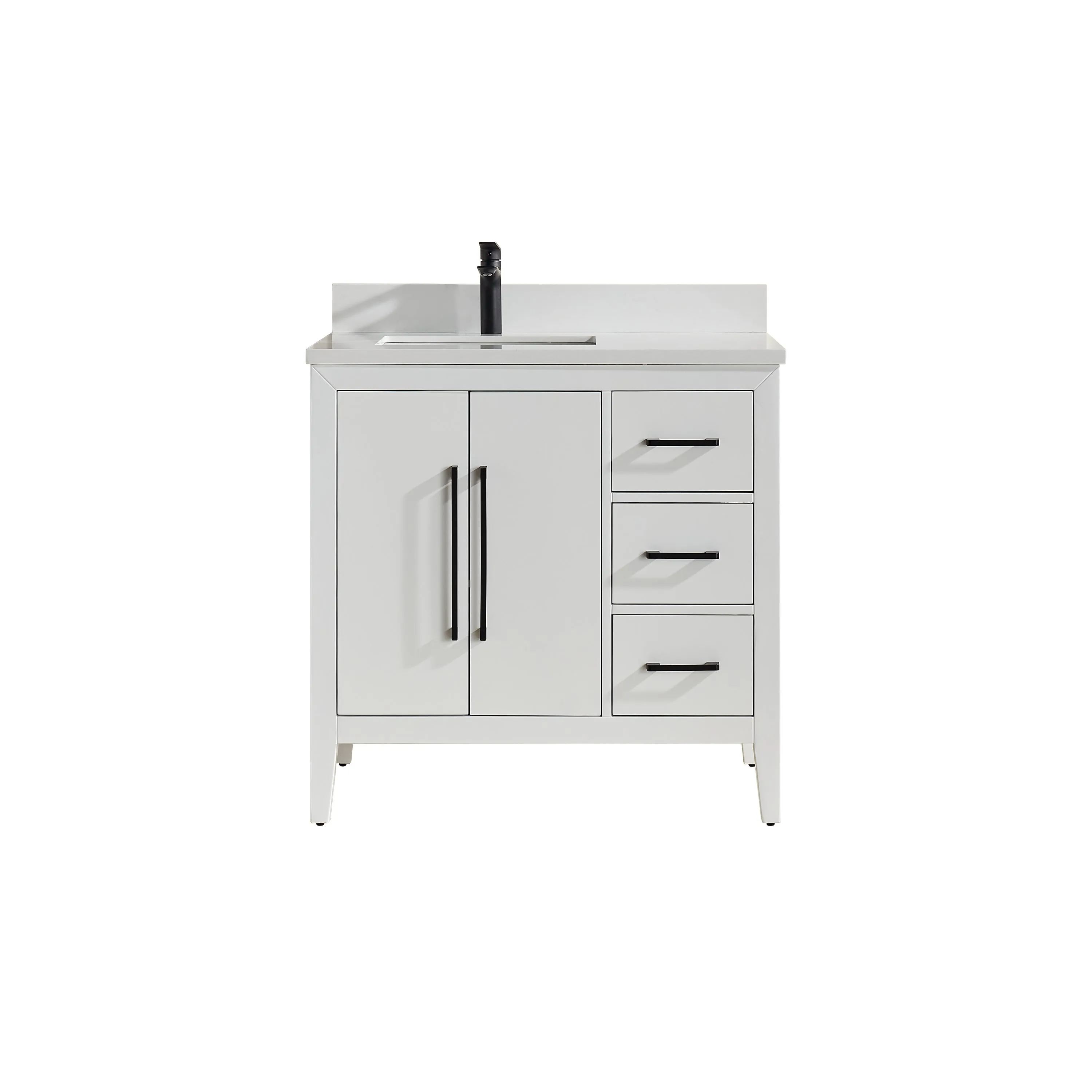 Lily - 36" White ,Right Side Drawers, Floor Standing Modern Bathroom Vanity, Quartz Countertop