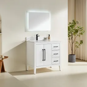 Lily - 36" White ,Right Side Drawers, Floor Standing Modern Bathroom Vanity, Quartz Countertop