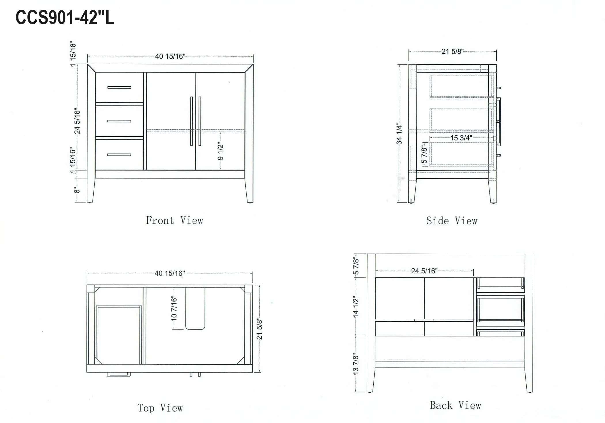 Lily - 42" White Oak , Left Side Drawers , Floor Standing Modern Bathroom Vanity, White Quartz Countertop, Matt Black Hardware