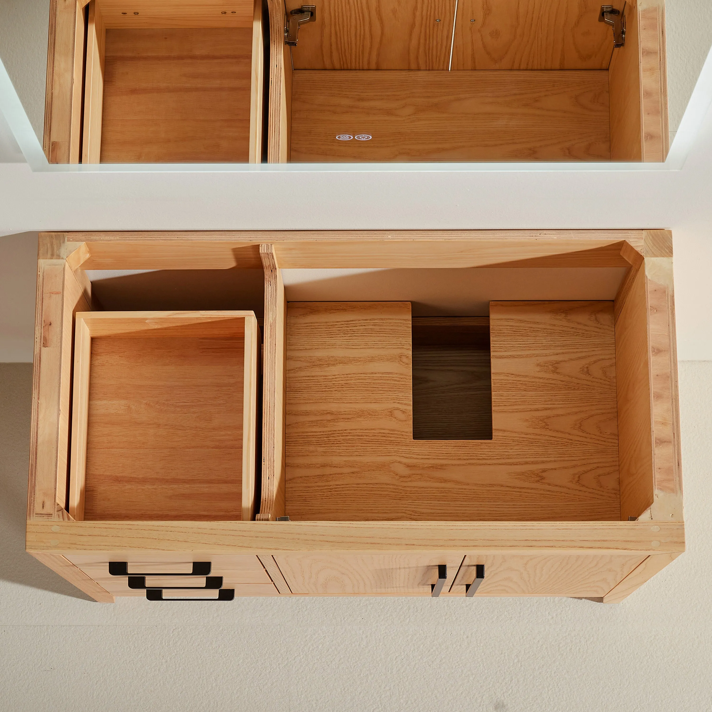 Lily - 42" White Oak , Left Side Drawers , Floor Standing Modern Bathroom Vanity, White Quartz Countertop, Matt Black Hardware