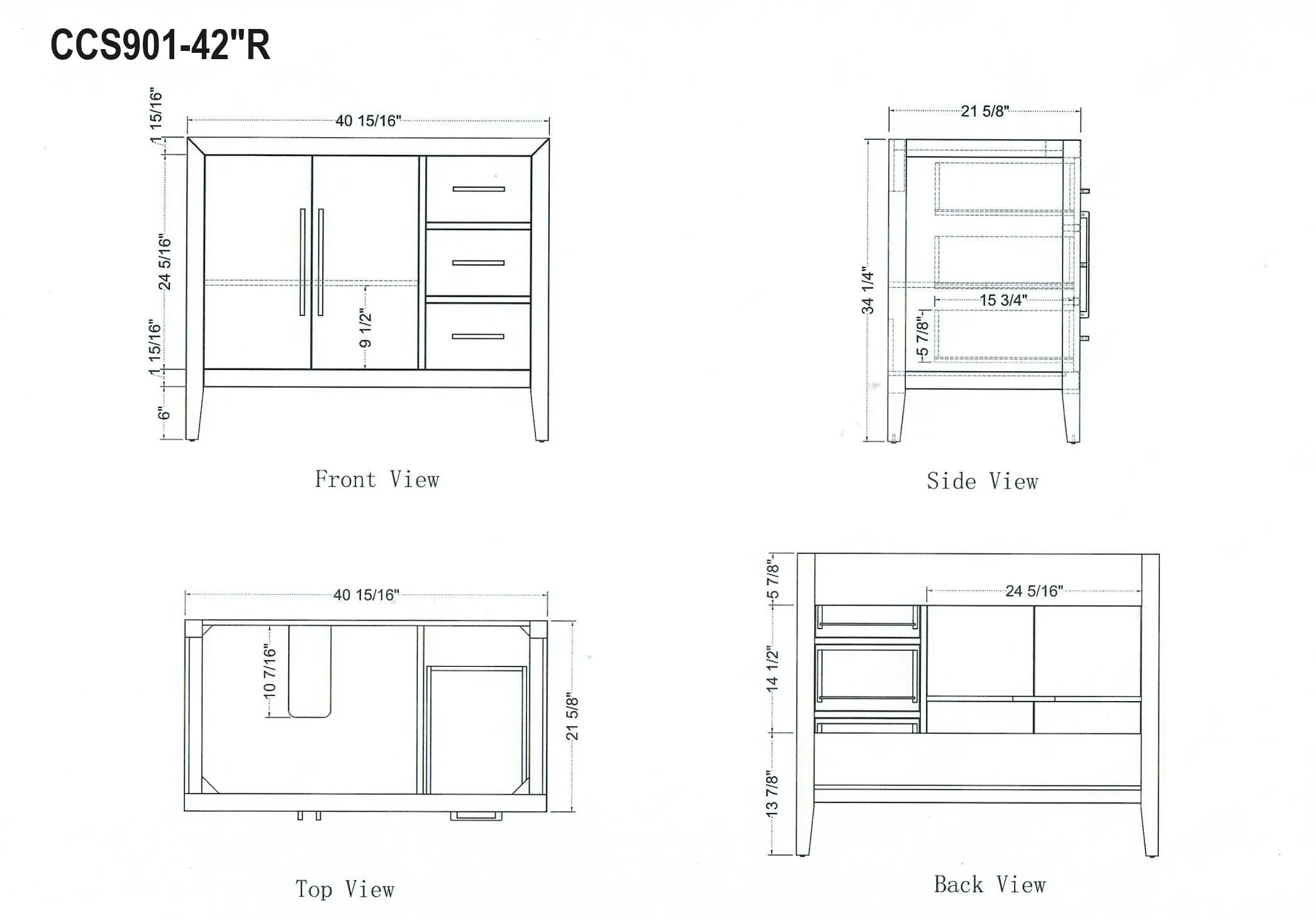 Lily- 42" White Oak ,Right Side Drawers, Floor Standing Modern Bathroom Vanity, Quartz Countertop, Matt Black Hardware