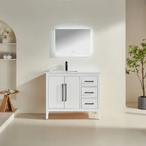 Lily - 42" White ,Right Side Drawers, Floor Standing Modern Bathroom Vanity, Quartz Countertop,
