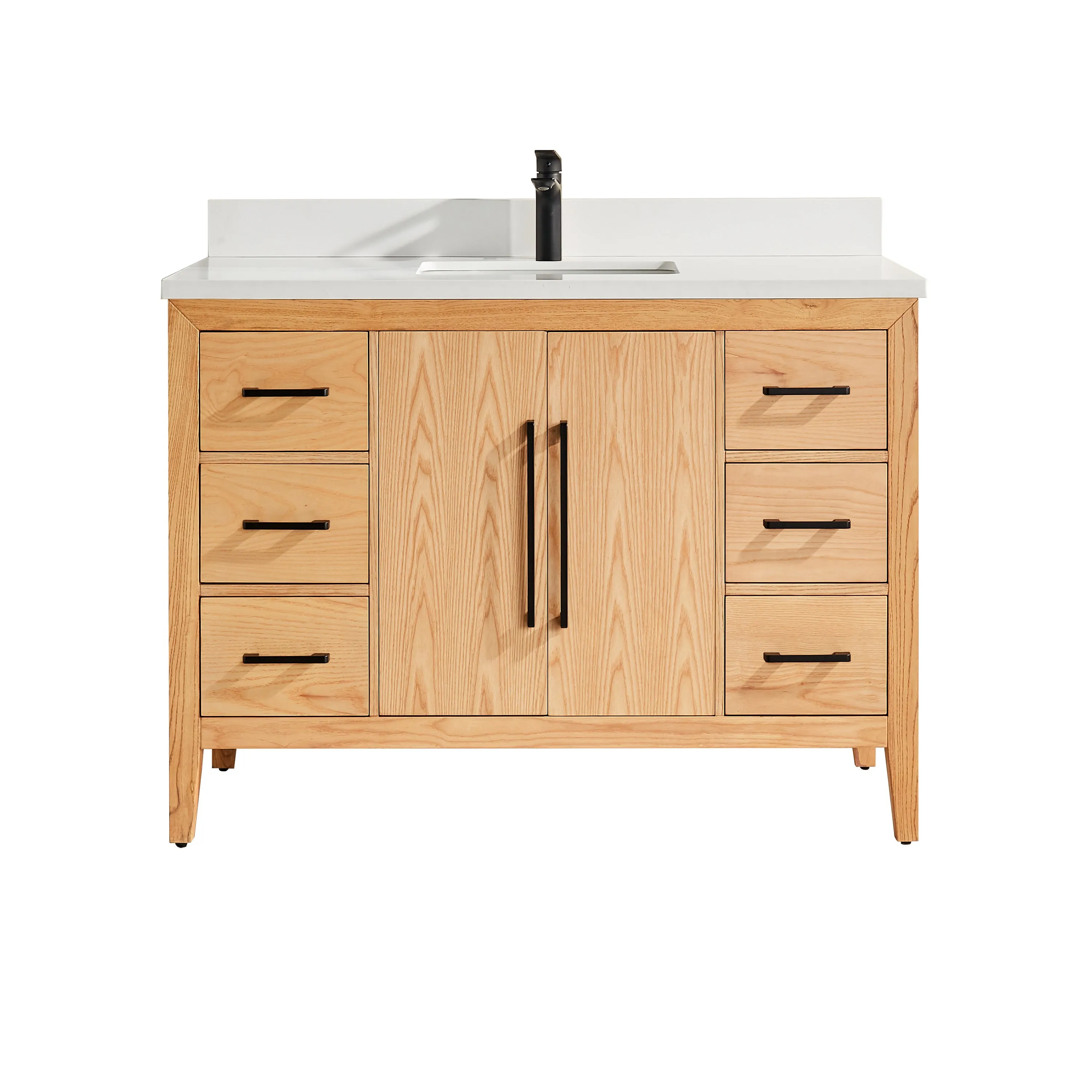 Lily - 48" White Oak , Floor Standing Modern Bathroom Vanity, Quartz Countertop