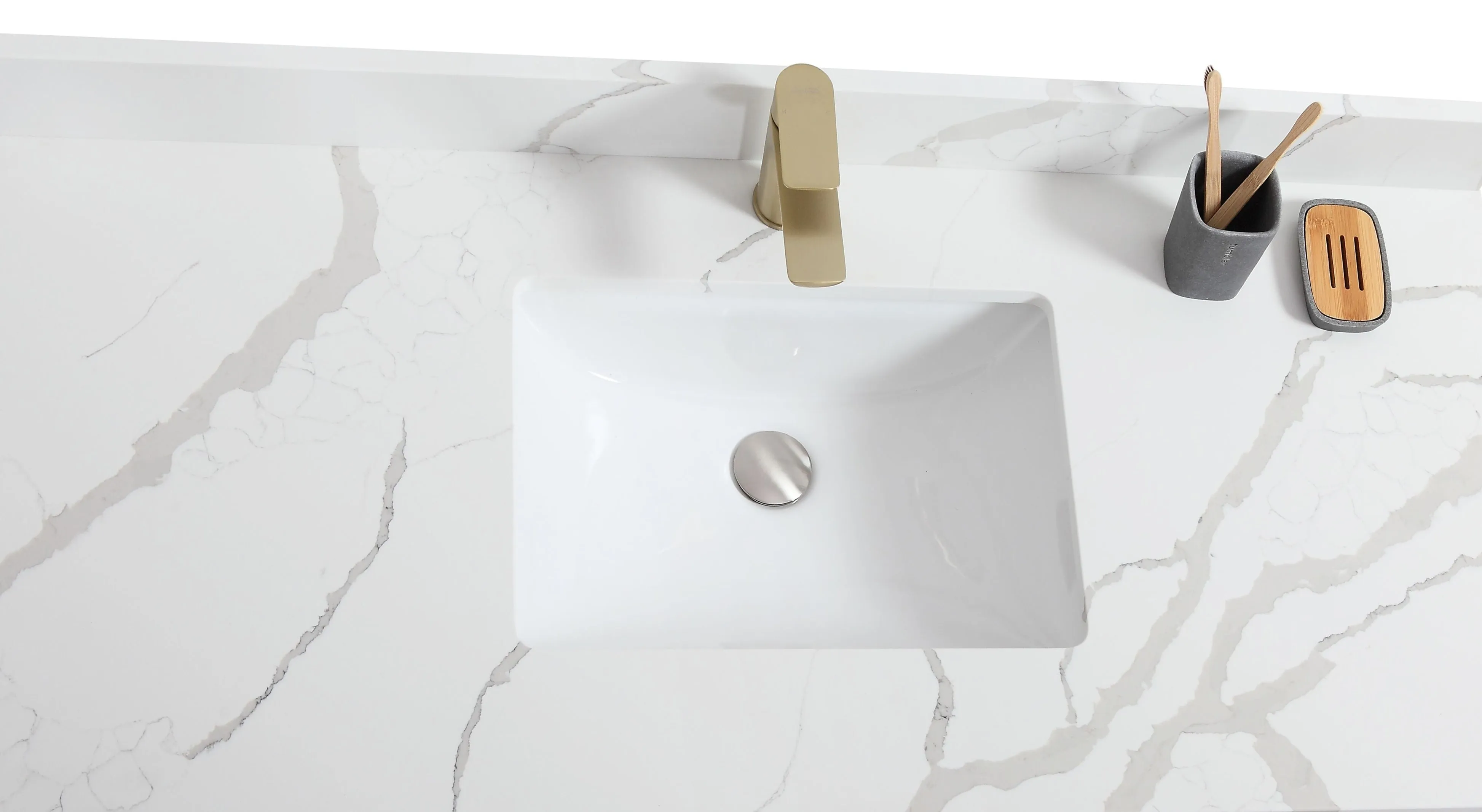 Lily - 48" White Oak , Floor Standing Modern Bathroom Vanity, Quartz Countertop