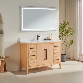 Lily - 48" White Oak , Floor Standing Modern Bathroom Vanity, Quartz Countertop