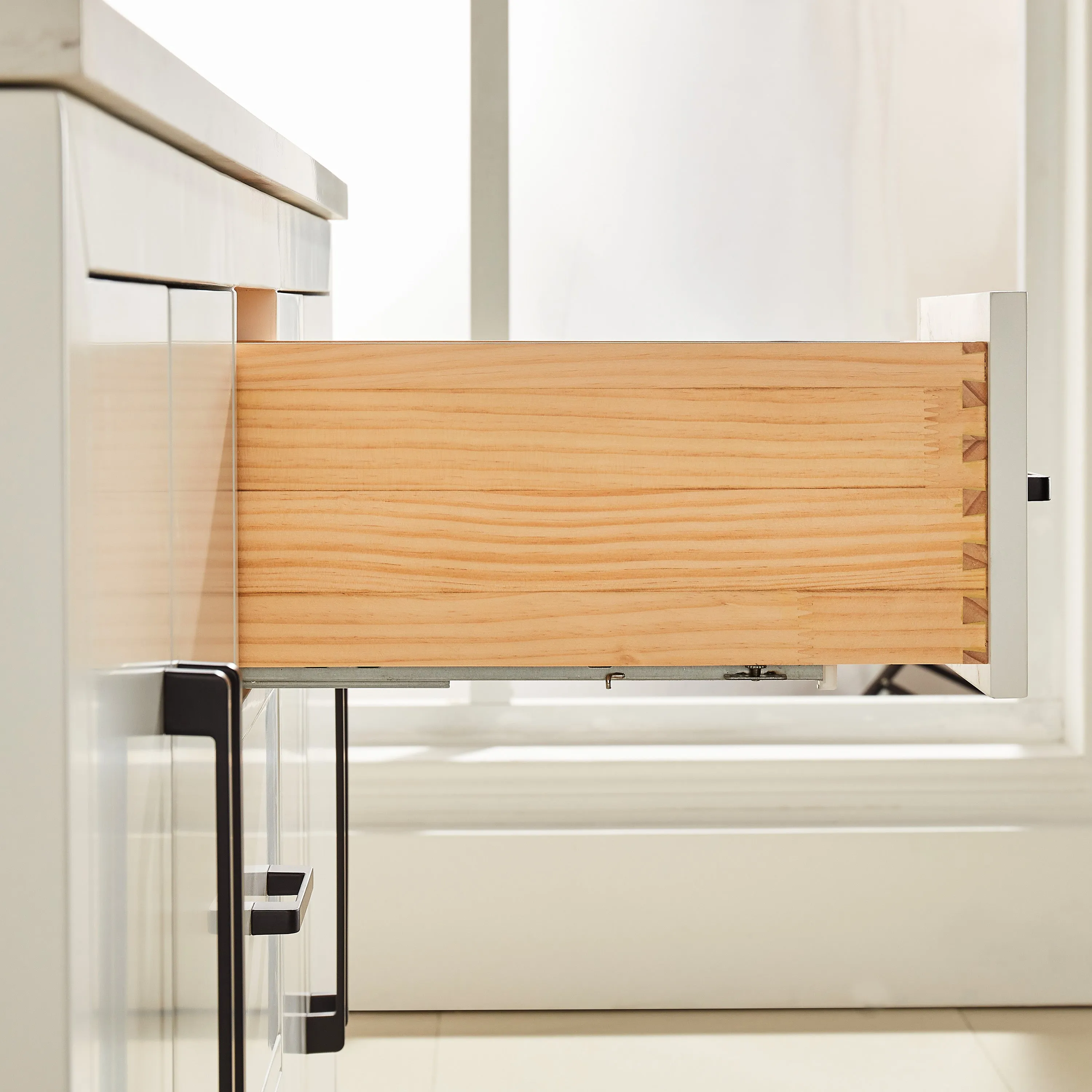 Lily - 60",Double Sink, White, Floor Standing Modern Bathroom Vanity, White Quartz Countertop, Matt Black Hardware