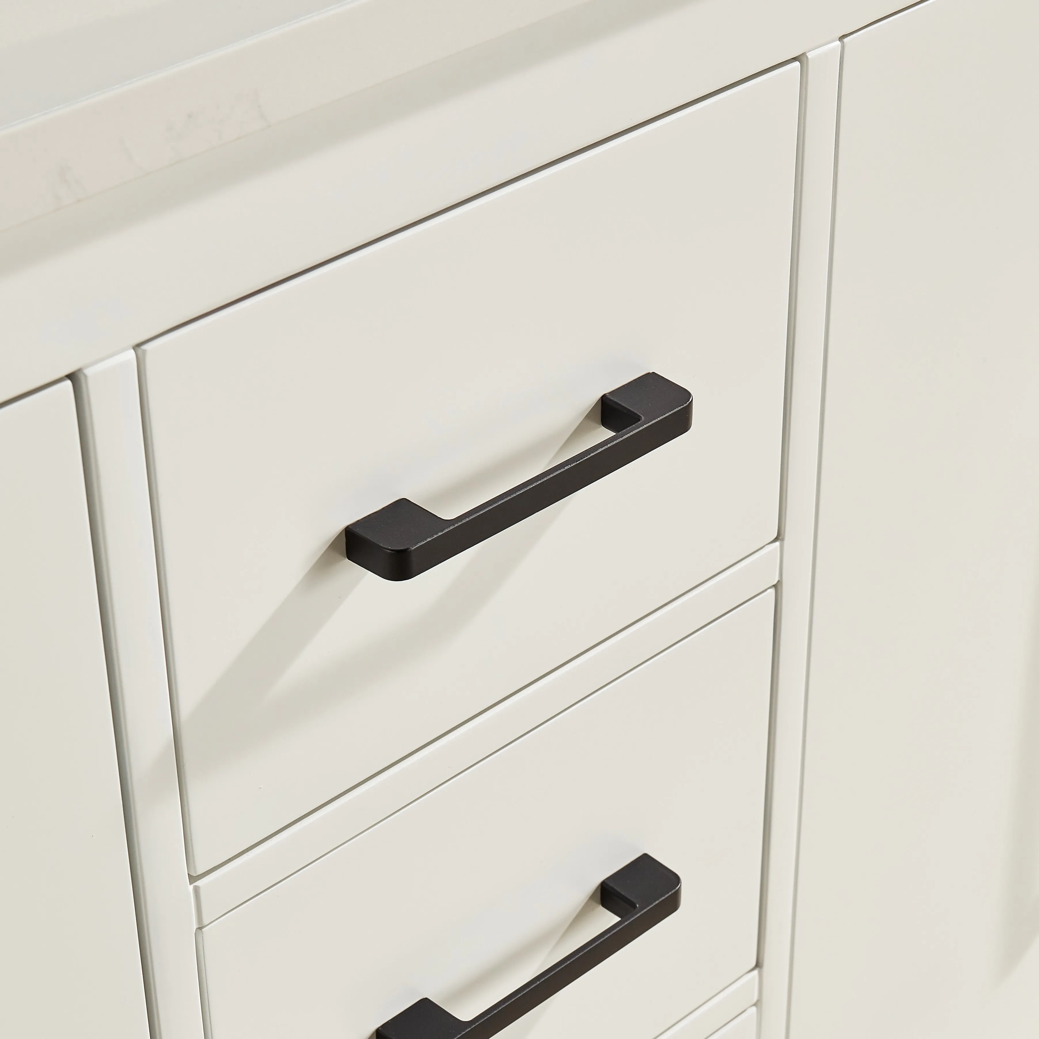 Lily - 60",Double Sink, White, Floor Standing Modern Bathroom Vanity, White Quartz Countertop, Matt Black Hardware