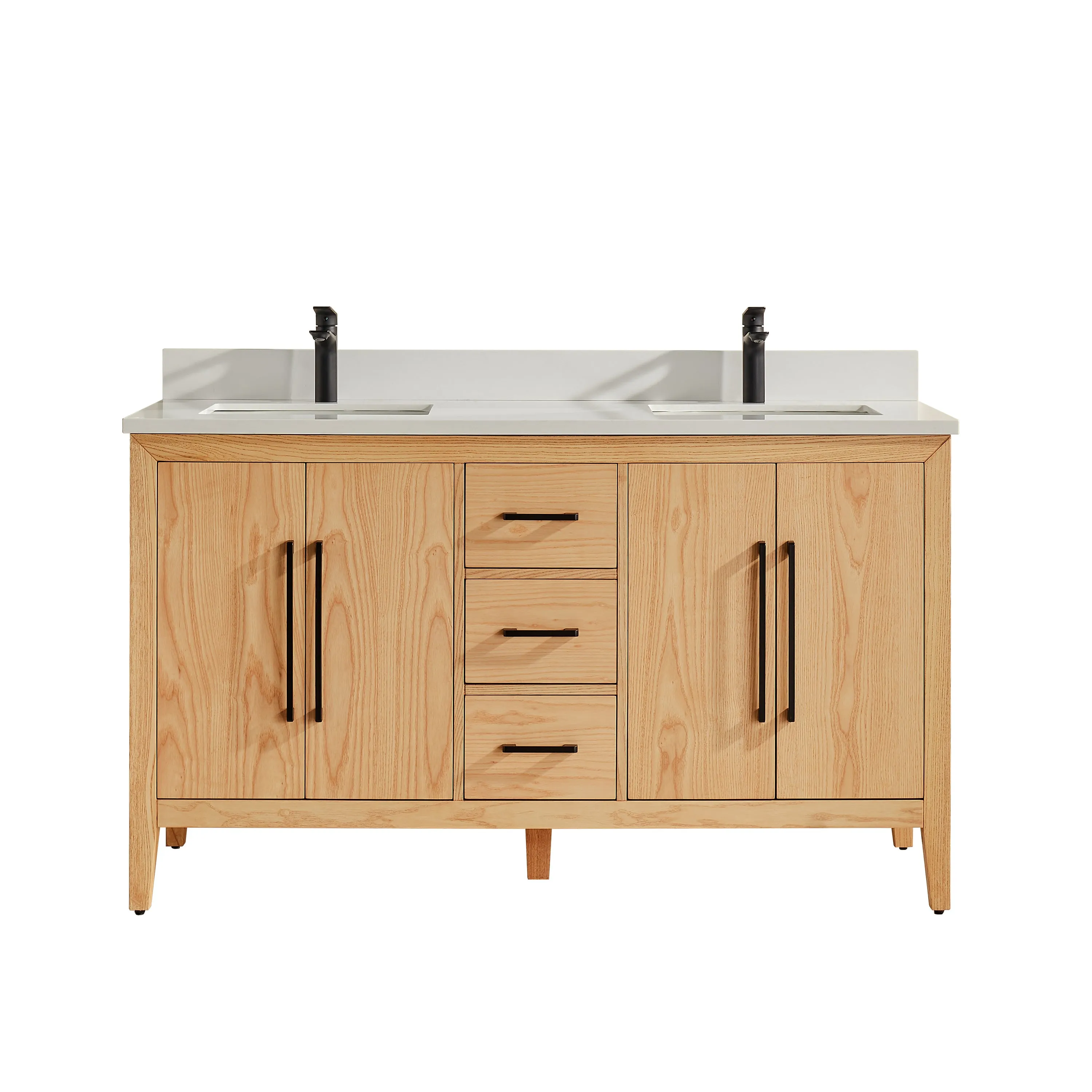 Lily - 60",Double Sink, White Oak , Floor Standing Modern Bathroom Vanity,Quartz Countertop