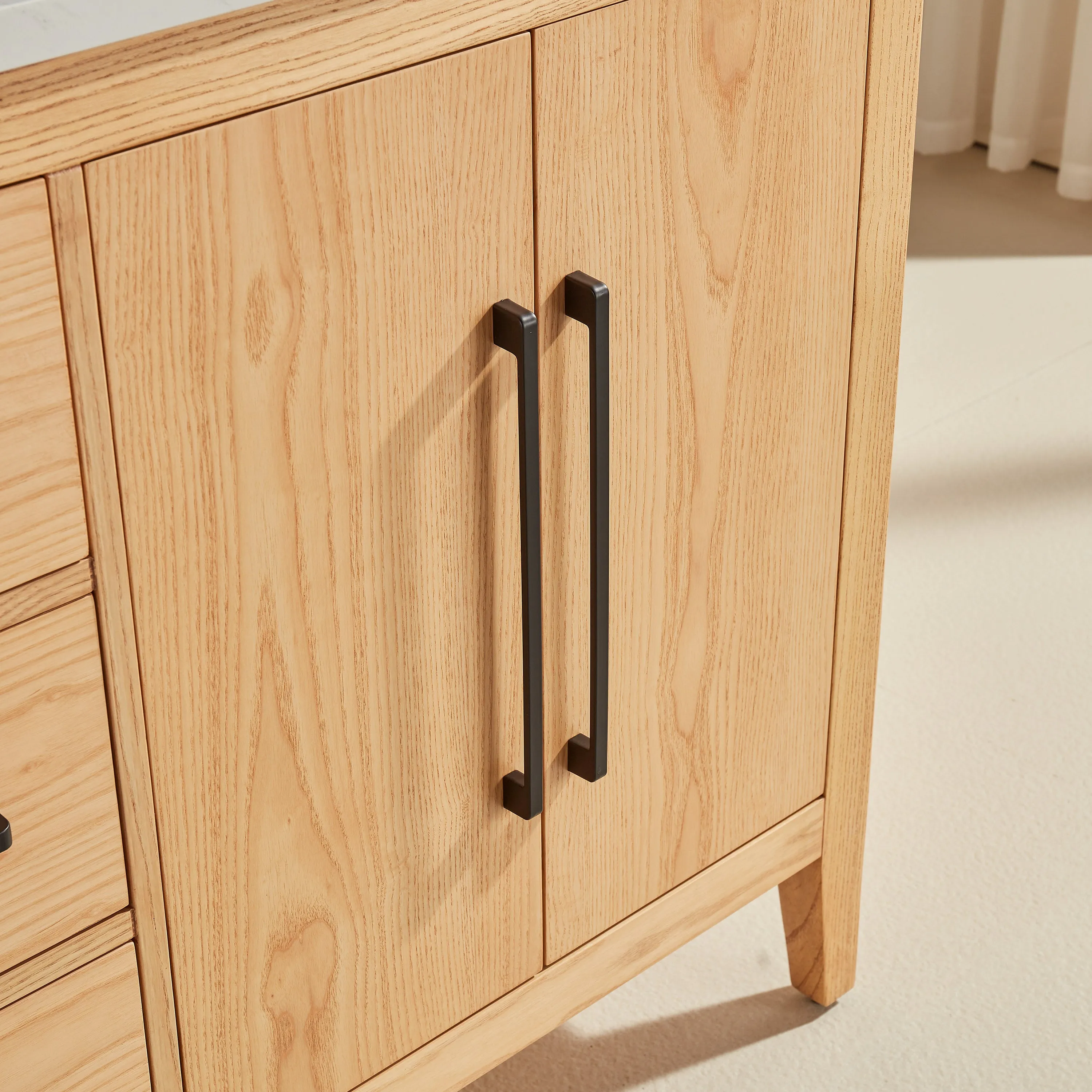 Lily - 60",Double Sink, White Oak , Floor Standing Modern Bathroom Vanity,Quartz Countertop