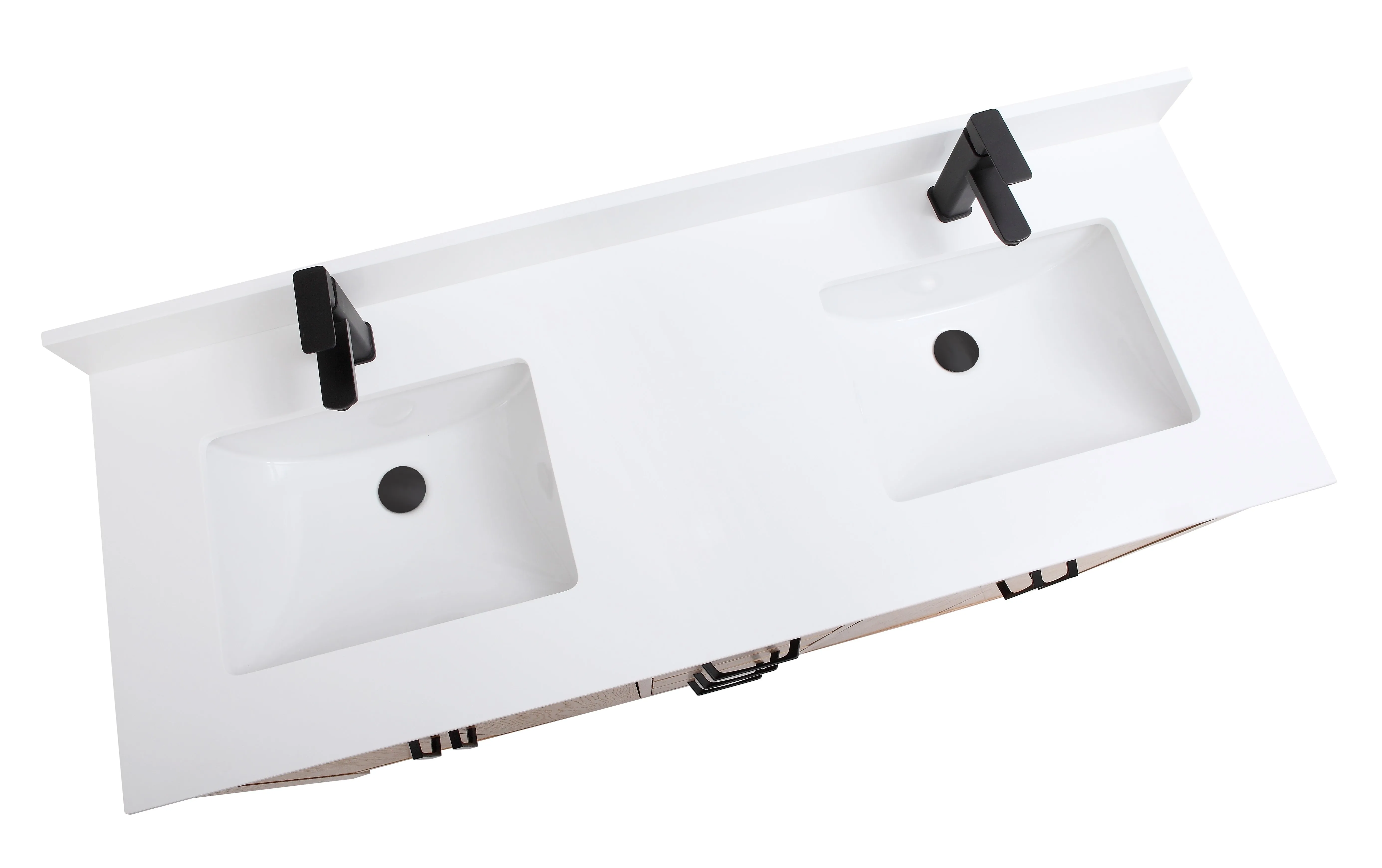 Lily - 60",Double Sink, White Oak , Floor Standing Modern Bathroom Vanity,Quartz Countertop