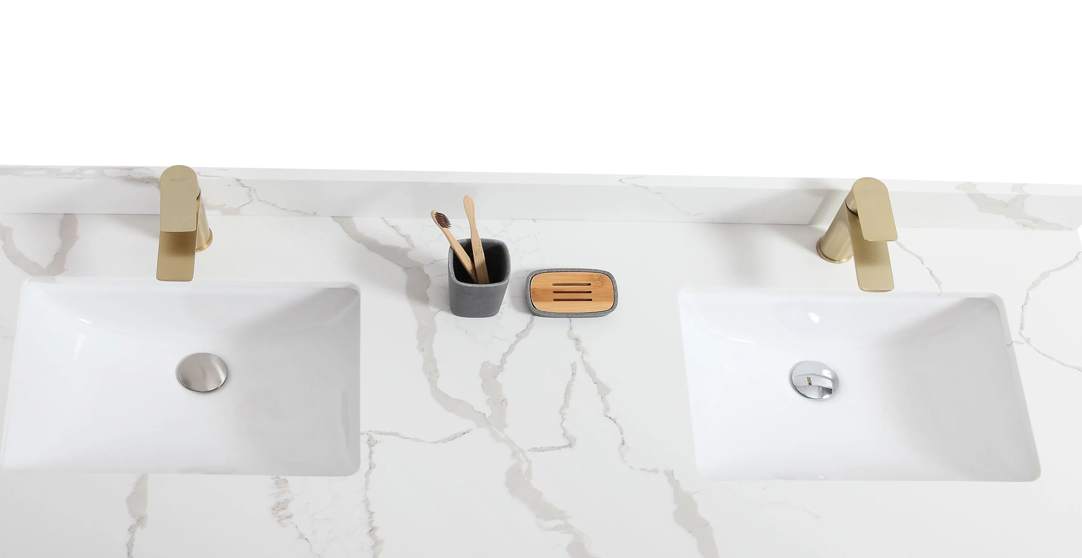Lily - 60",Double Sink, White Oak , Floor Standing Modern Bathroom Vanity,Quartz Countertop