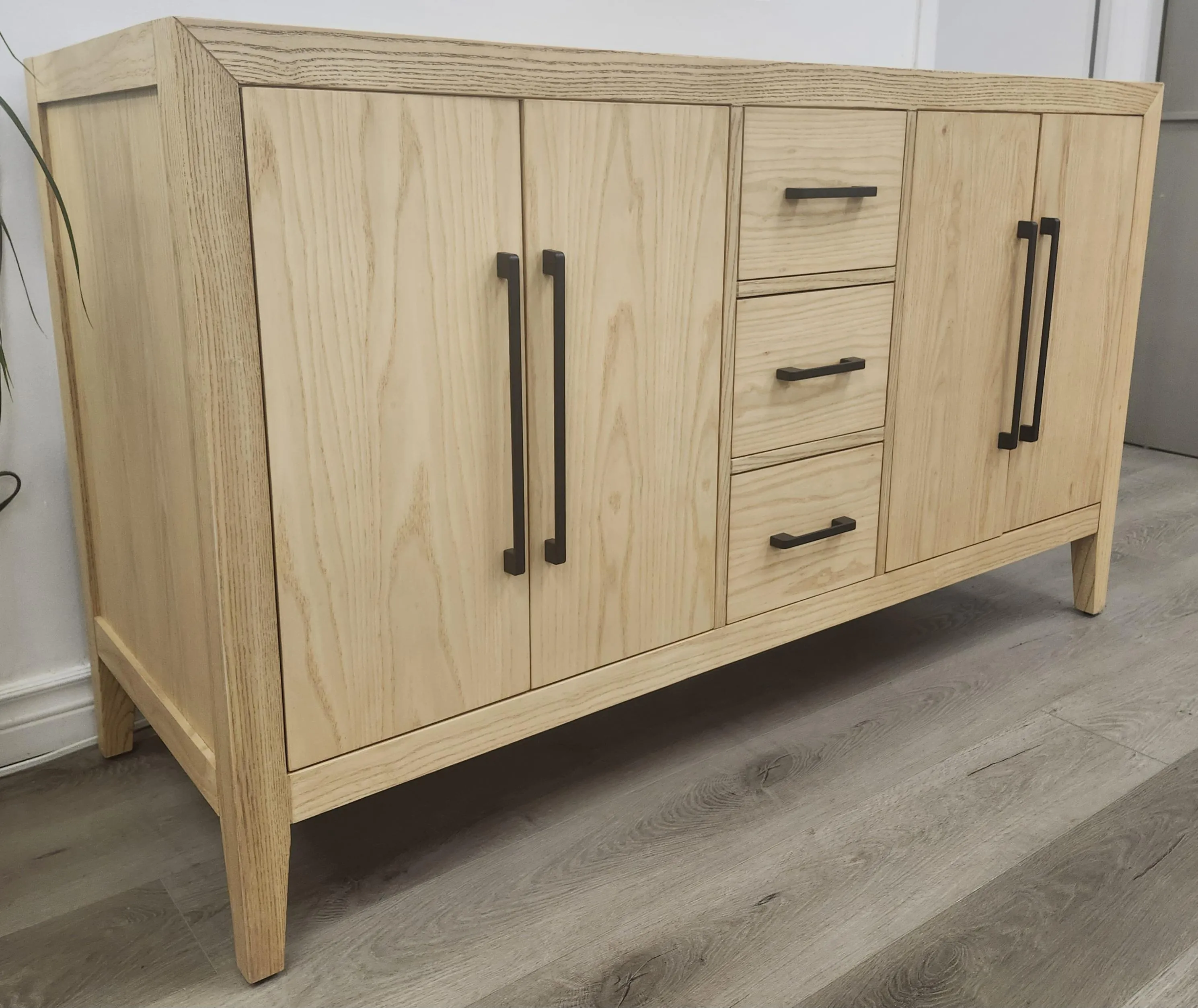 Lily - 60",Double Sink, White Oak , Floor Standing Modern Bathroom Vanity,Quartz Countertop
