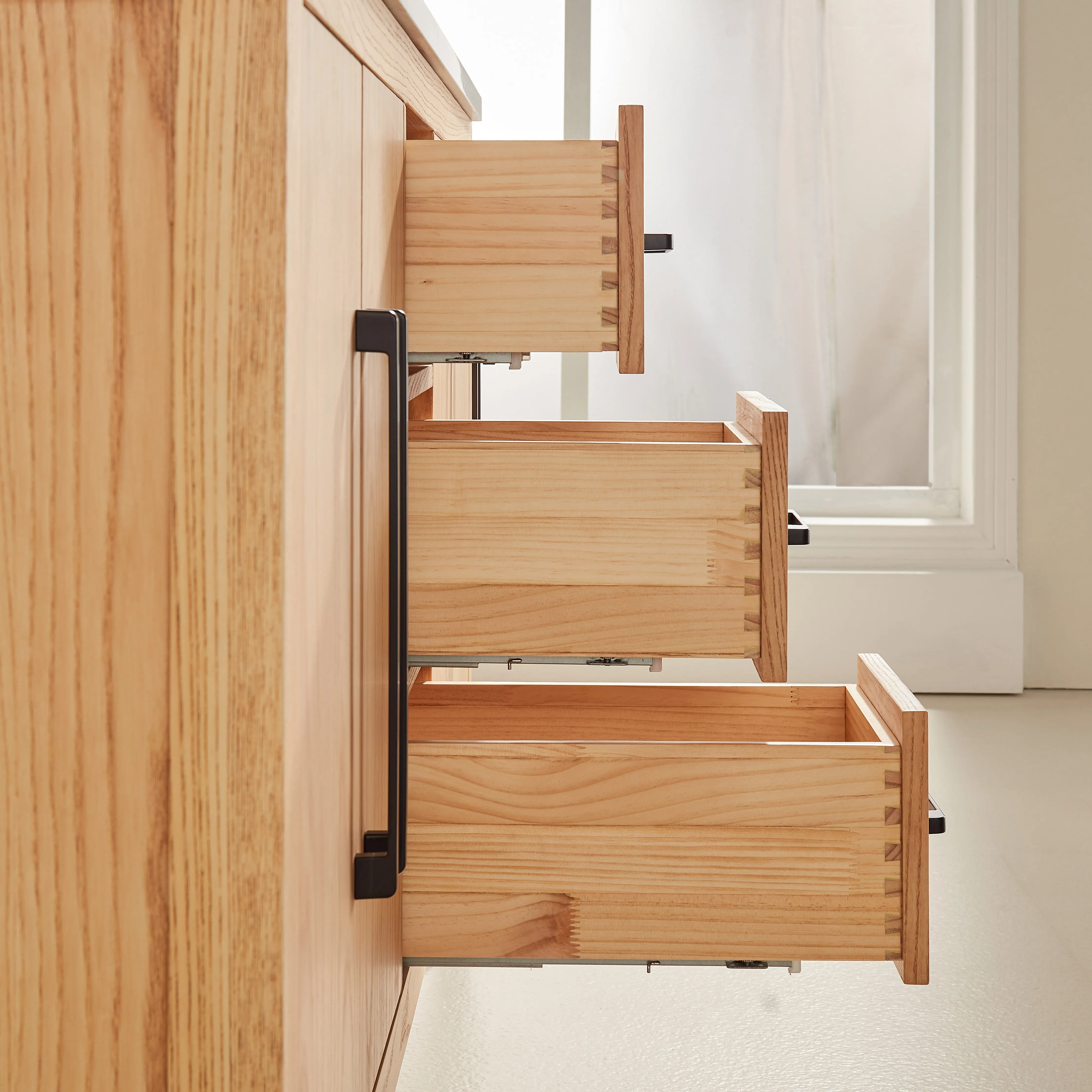 Lily - 60",Double Sink, White Oak , Floor Standing Modern Bathroom Vanity,Quartz Countertop