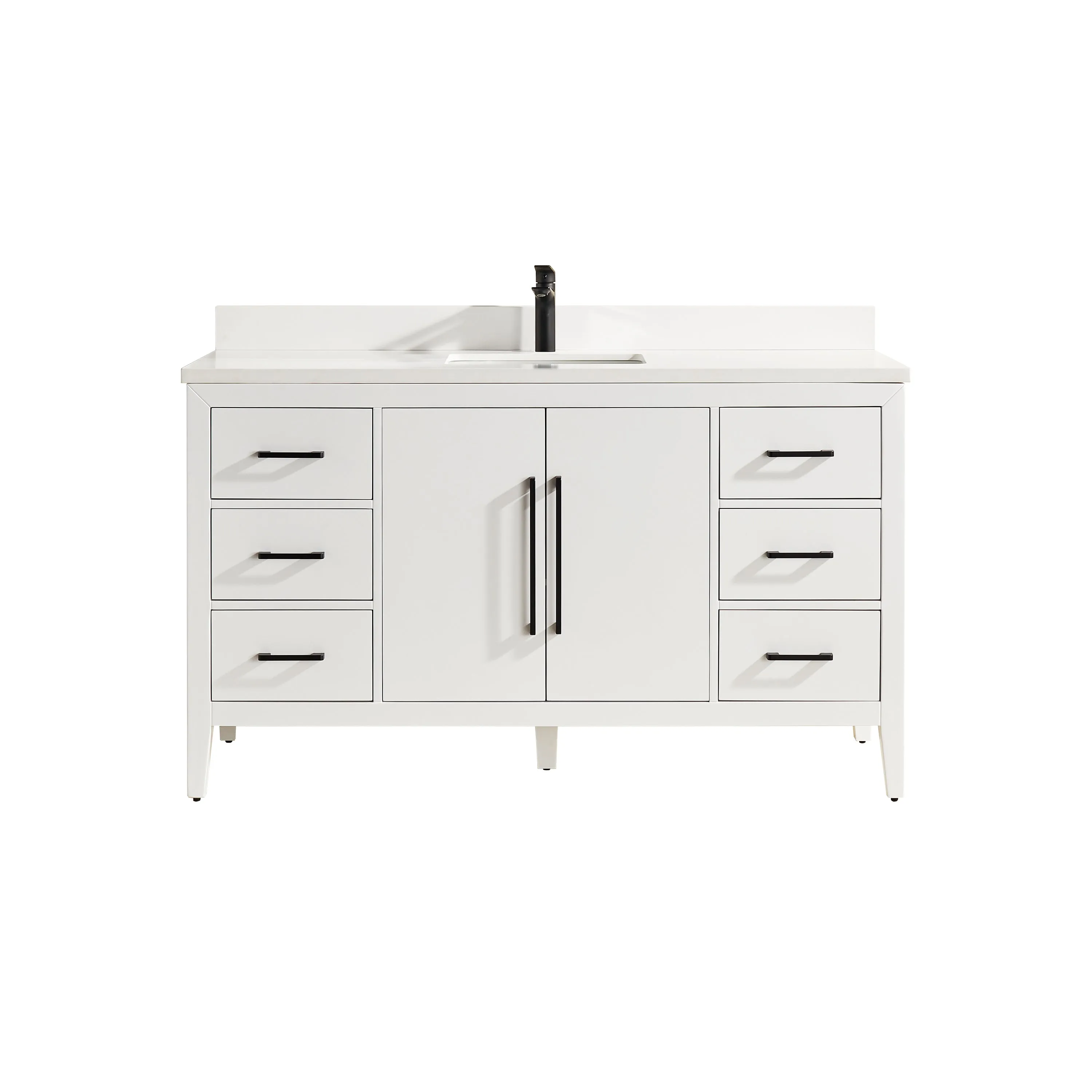 Lily - 60",Single Sink, White , Floor Standing Modern Bathroom Vanity, White Quartz Countertop