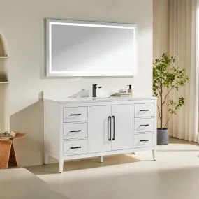Lily - 60",Single Sink, White , Floor Standing Modern Bathroom Vanity, White Quartz Countertop