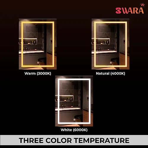 LUPPRA Rectangular Wall Mounting Mirror with Light |Bathroom Mirror,Venity Mirror,Smart Mirror Size 24X24 inch| LED Mirror 3 Tone (Cool White, Natural White, Warm White).