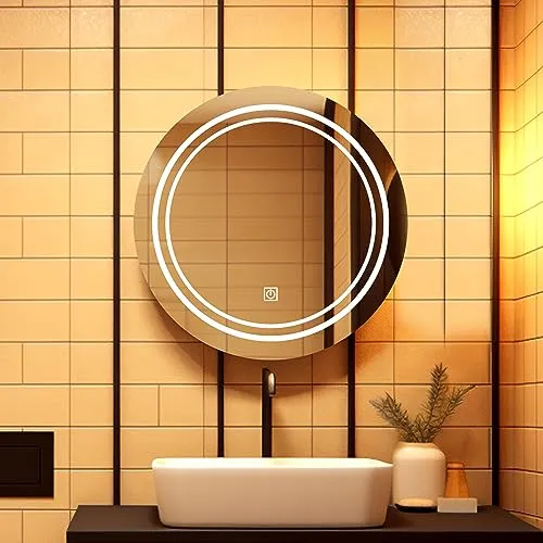 LUPPRA Round Wall Mounting Mirror with Light | Bathroom Mirror,Venity Mirror,Smart Mirror Size 24X24 inch | LED Mirror 3 Tone (Cool White, Natural White, Warm White).