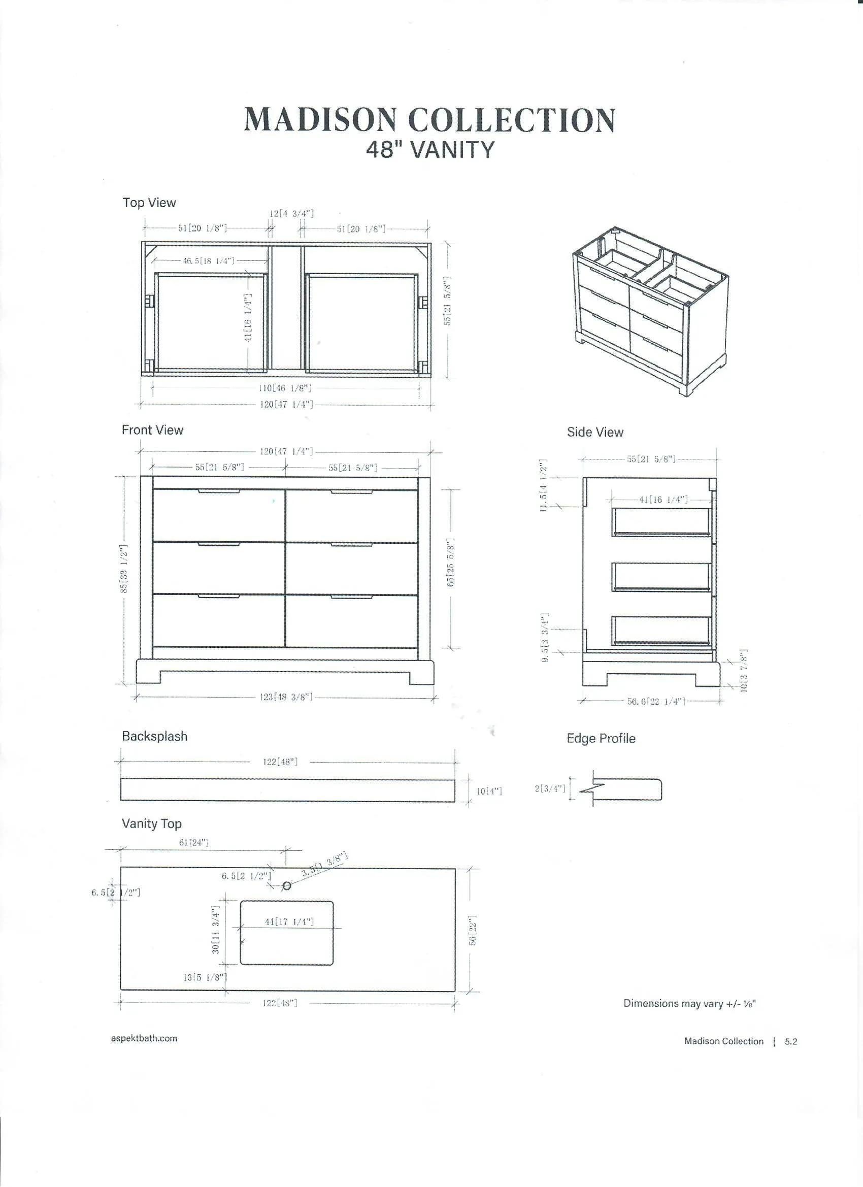 Madison-48" White Solid Wood Bathroom Vanity with Carrara Marble top