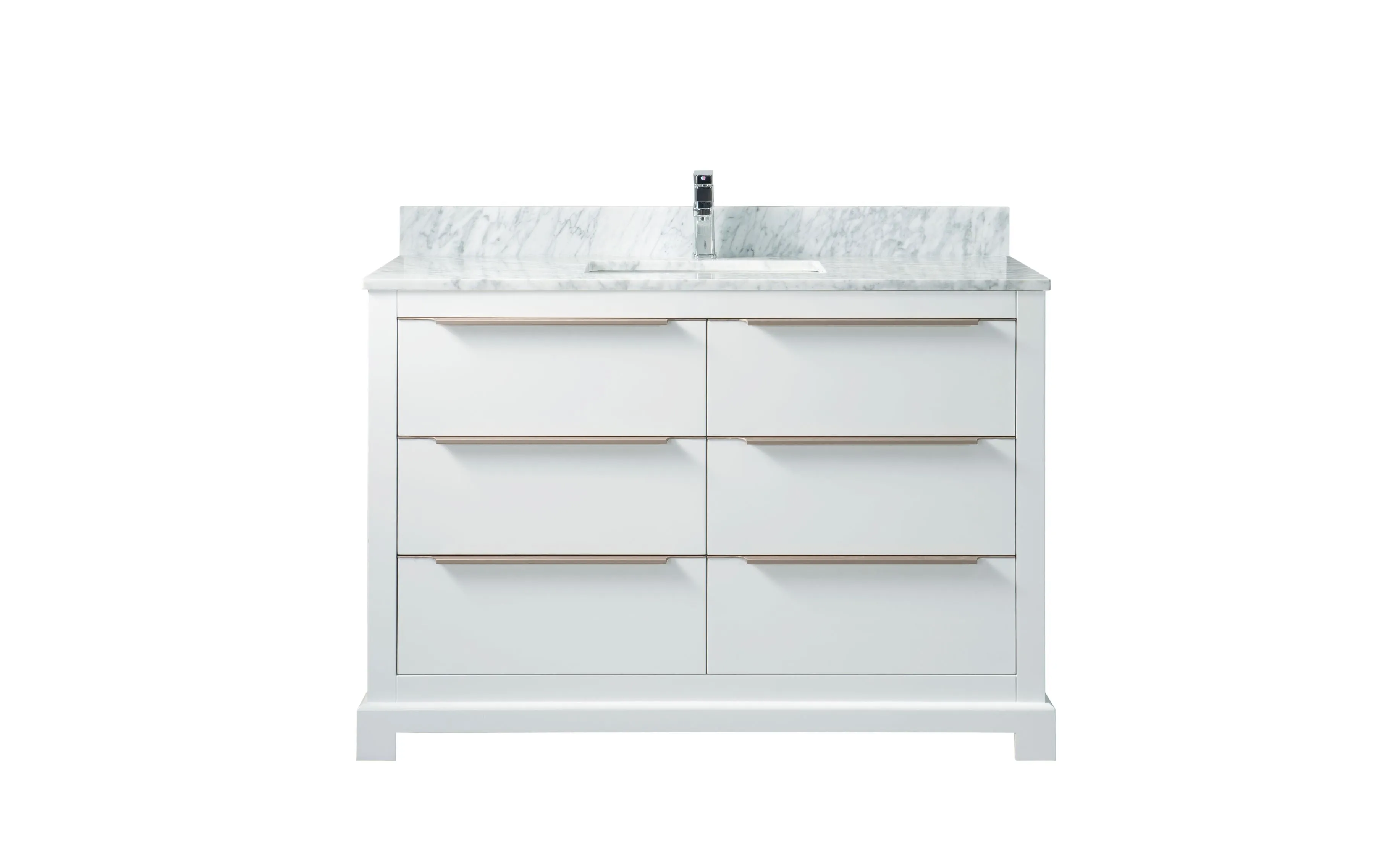 Madison-48" White Solid Wood Bathroom Vanity with Carrara Marble top
