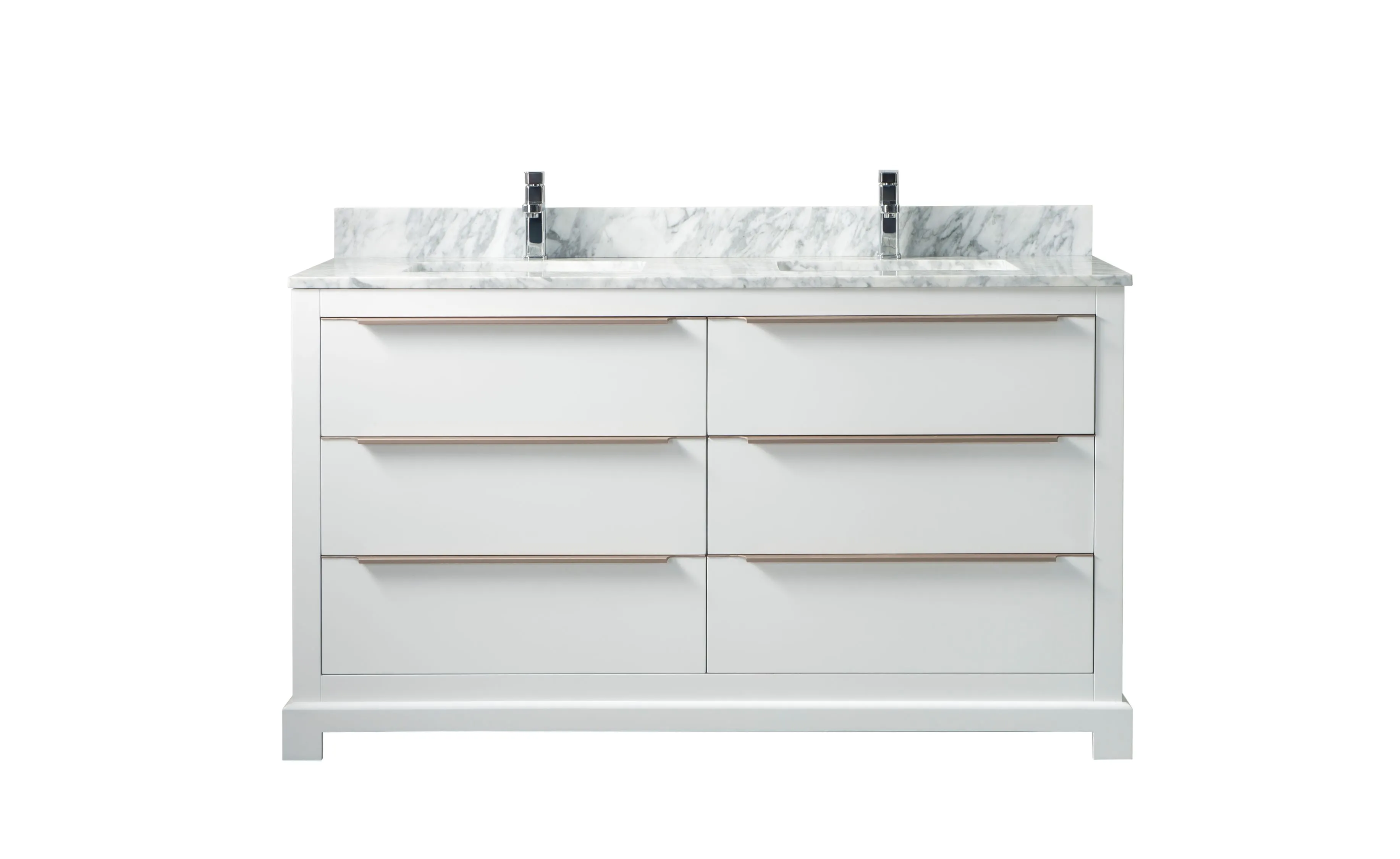 Madison-60" Double sink, White Solid Wood Bathroom Vanity with Carrara Marble top