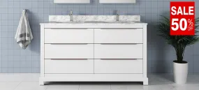 Madison-60" Double sink, White Solid Wood Bathroom Vanity with Carrara Marble top