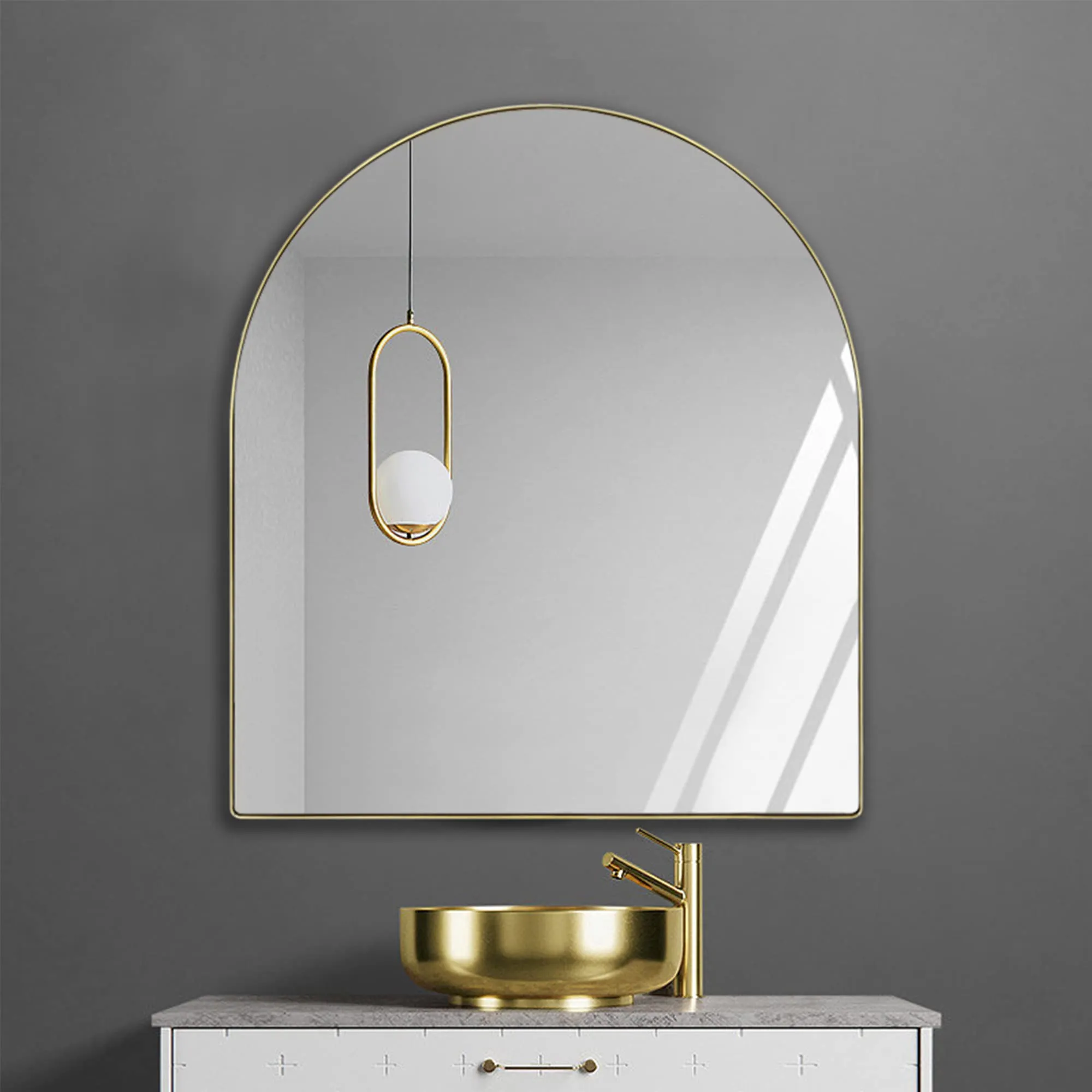 MANTELARCH Arched Stainless Steel Framed Wall Mounted Bathroom Vanity Mirror