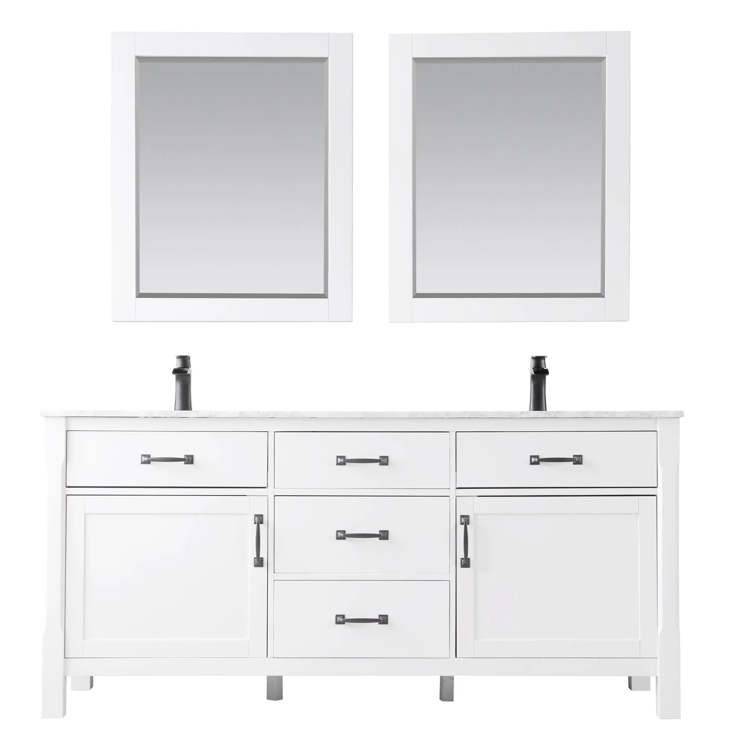 Maribella 72" Double Bathroom Vanity Set with Carrara White Marble Countertop