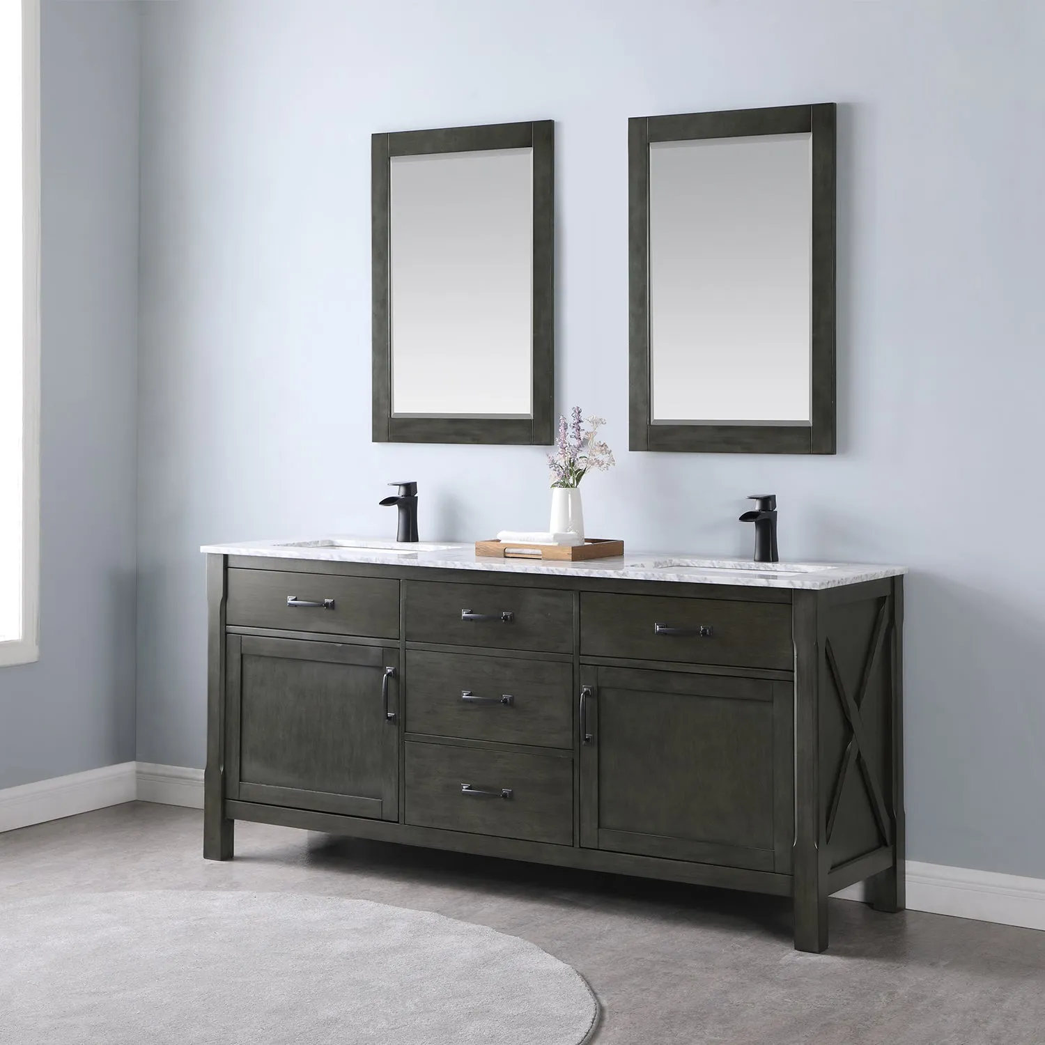 Maribella 72" Double Bathroom Vanity Set with Carrara White Marble Countertop