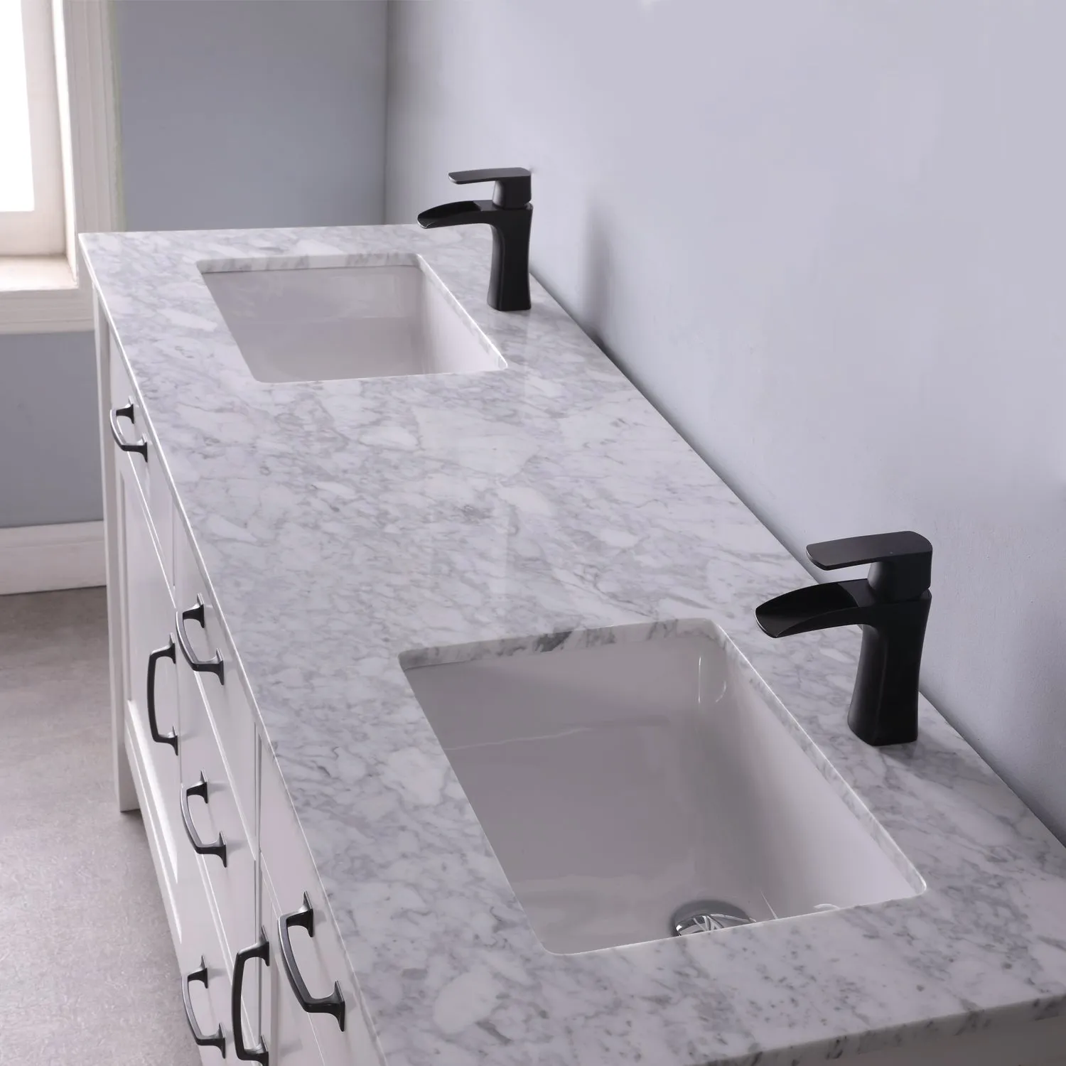 Maribella 72" Double Bathroom Vanity Set with Carrara White Marble Countertop