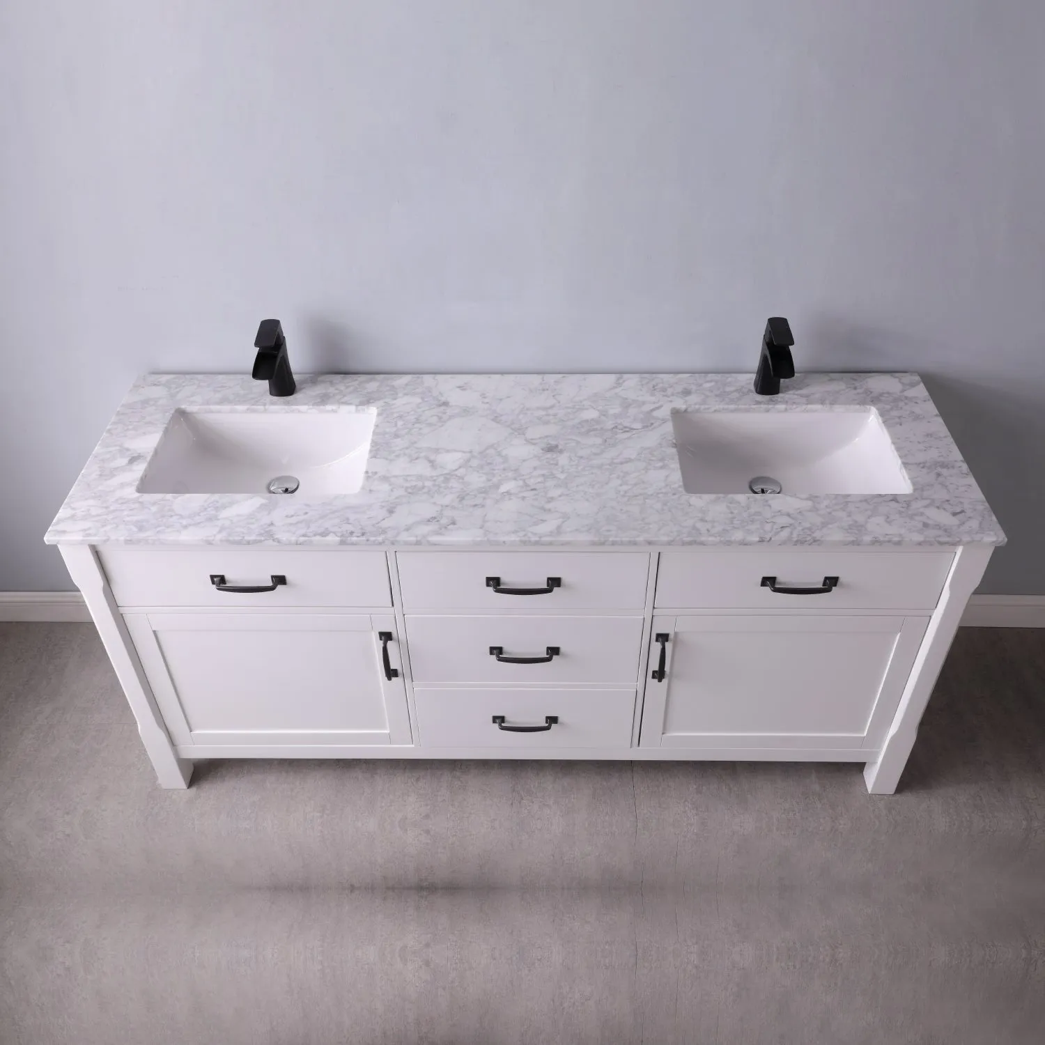 Maribella 72" Double Bathroom Vanity Set with Carrara White Marble Countertop