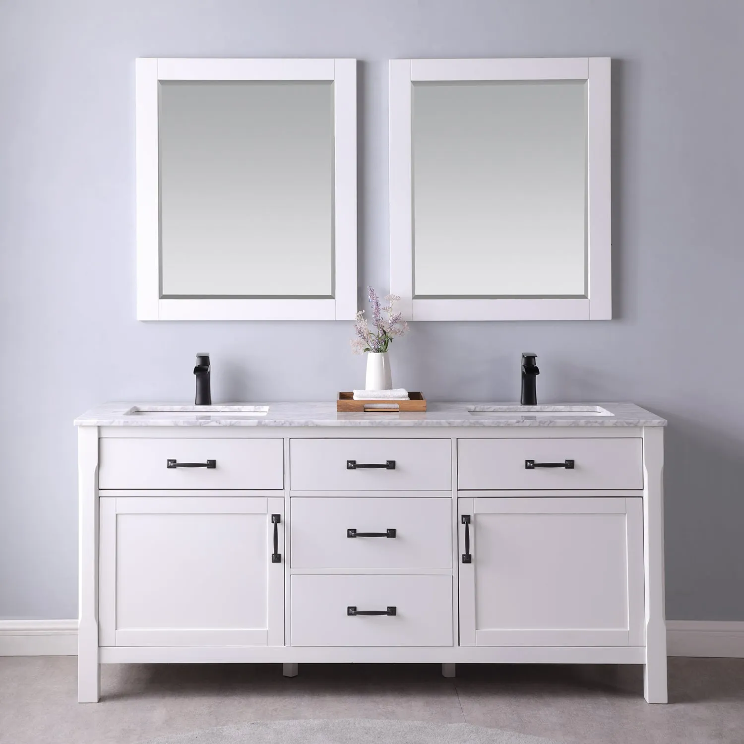 Maribella 72" Double Bathroom Vanity Set with Carrara White Marble Countertop