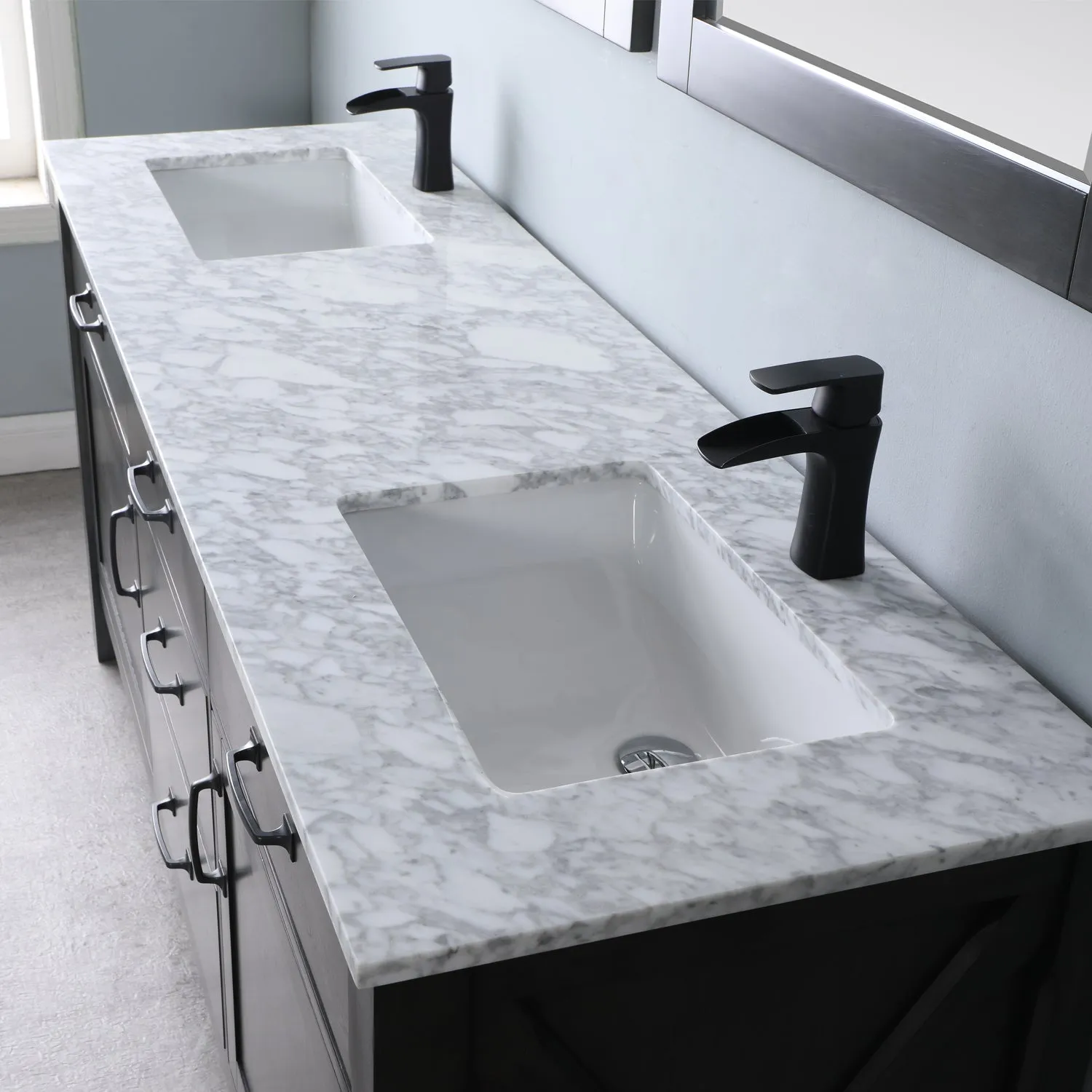 Maribella 72" Double Bathroom Vanity Set with Carrara White Marble Countertop