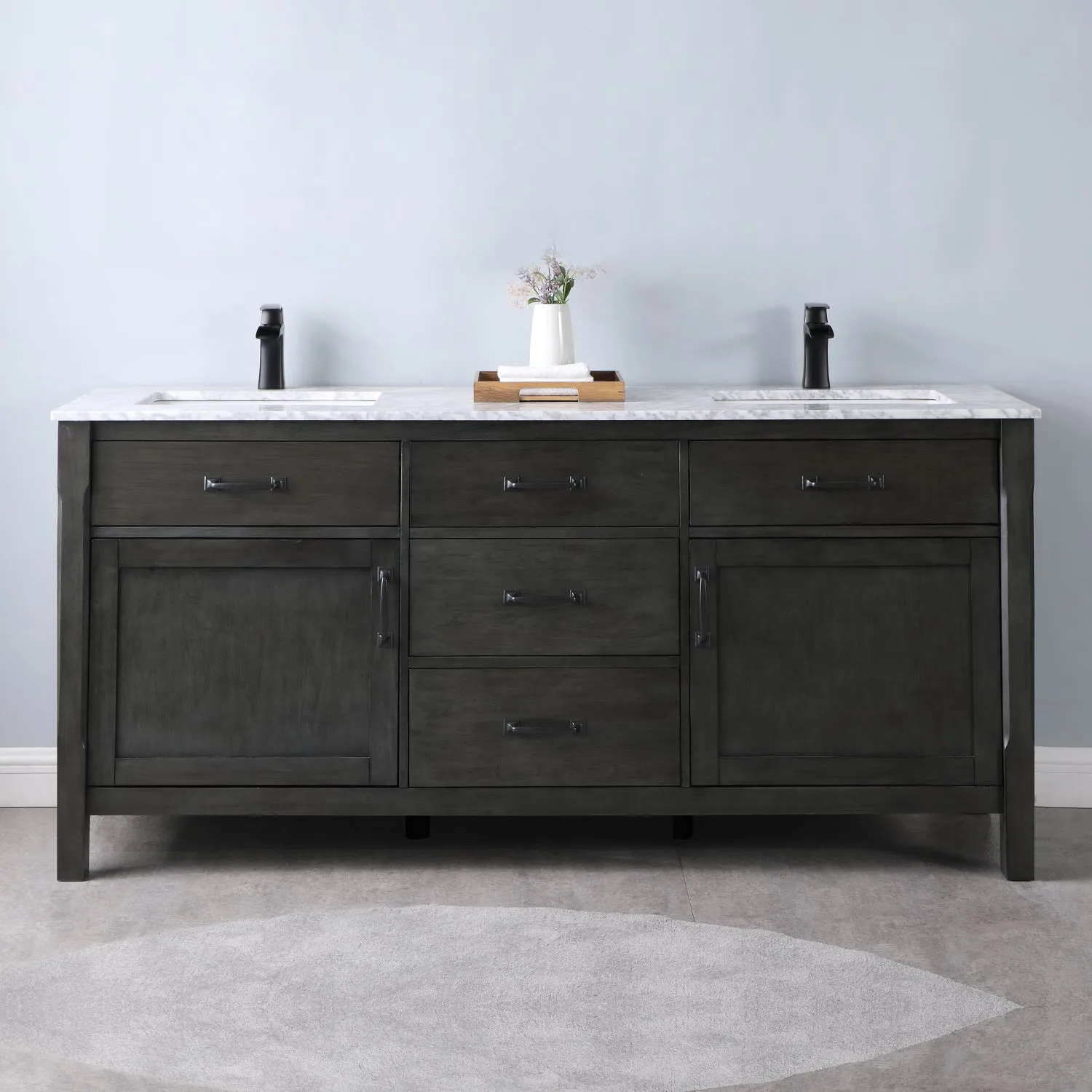 Maribella 72" Double Bathroom Vanity Set with Carrara White Marble Countertop