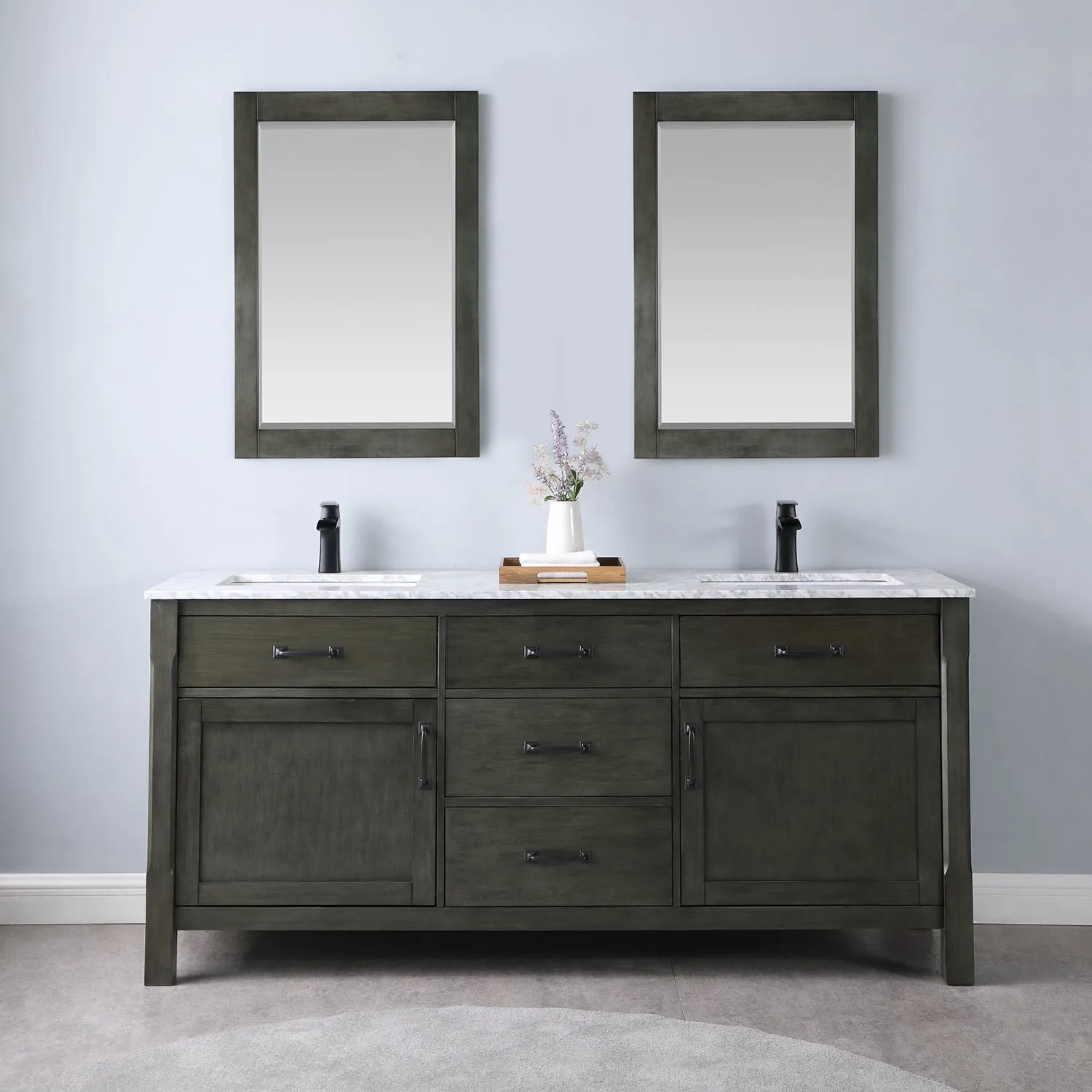 Maribella 72" Double Bathroom Vanity Set with Carrara White Marble Countertop