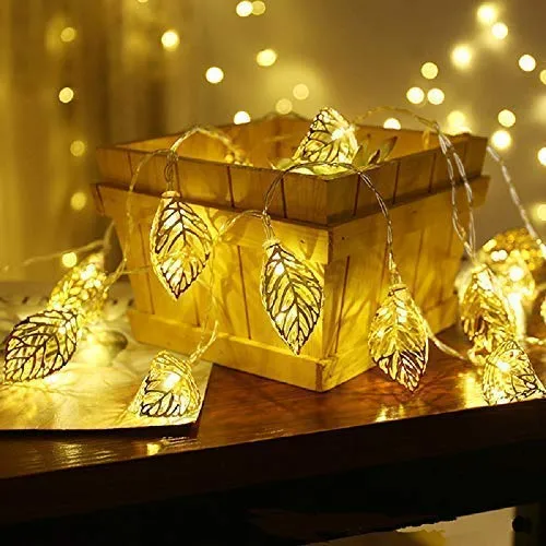 Mikha 16LED Leaves Fairy Decorative String Lights for Indoor, Outdoor Gardens Homes Diwali Wedding Christmas Party Lighting Decoration